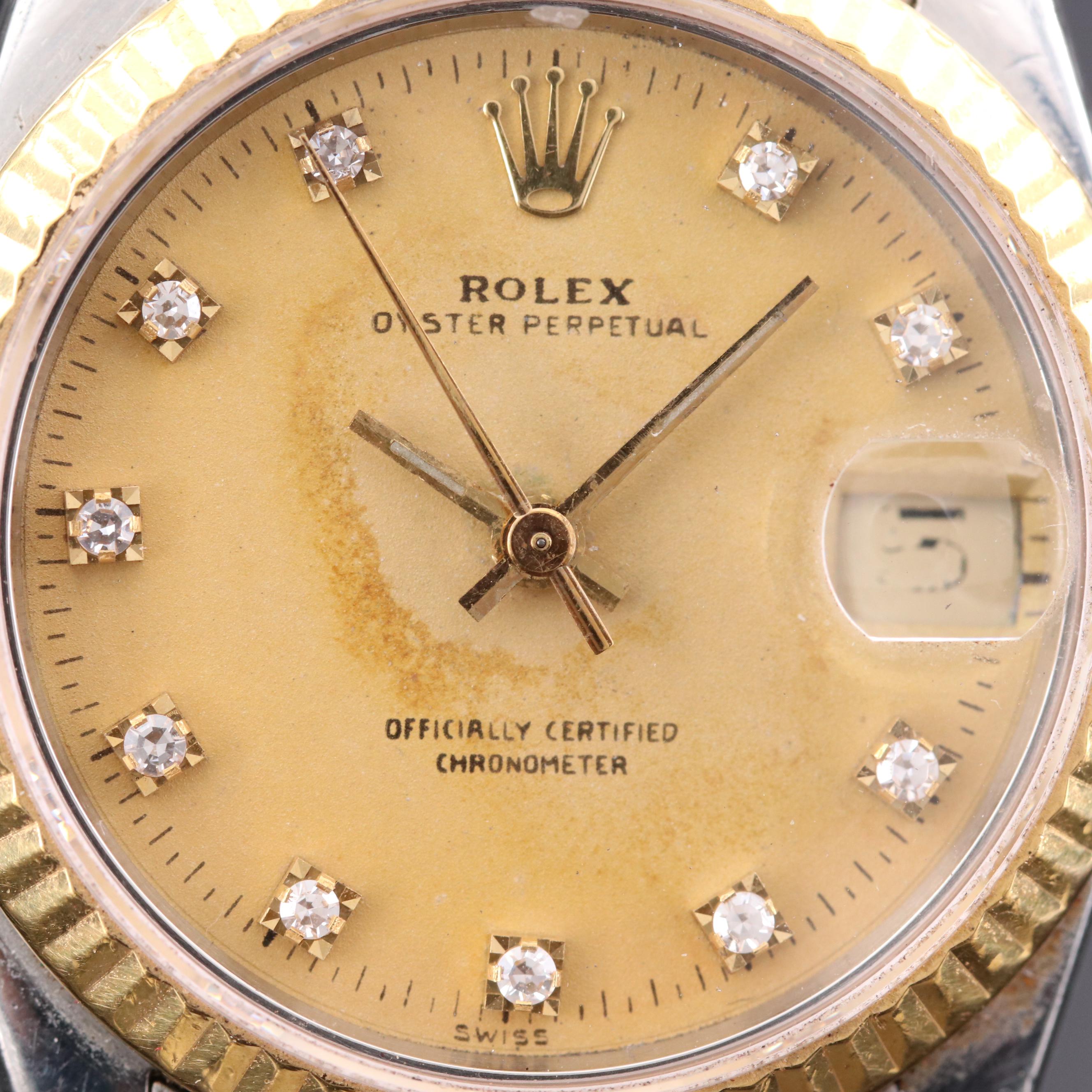 Rolex Datejust Stainless Steel and 18K Gold Diamond Dial Automatic Watch