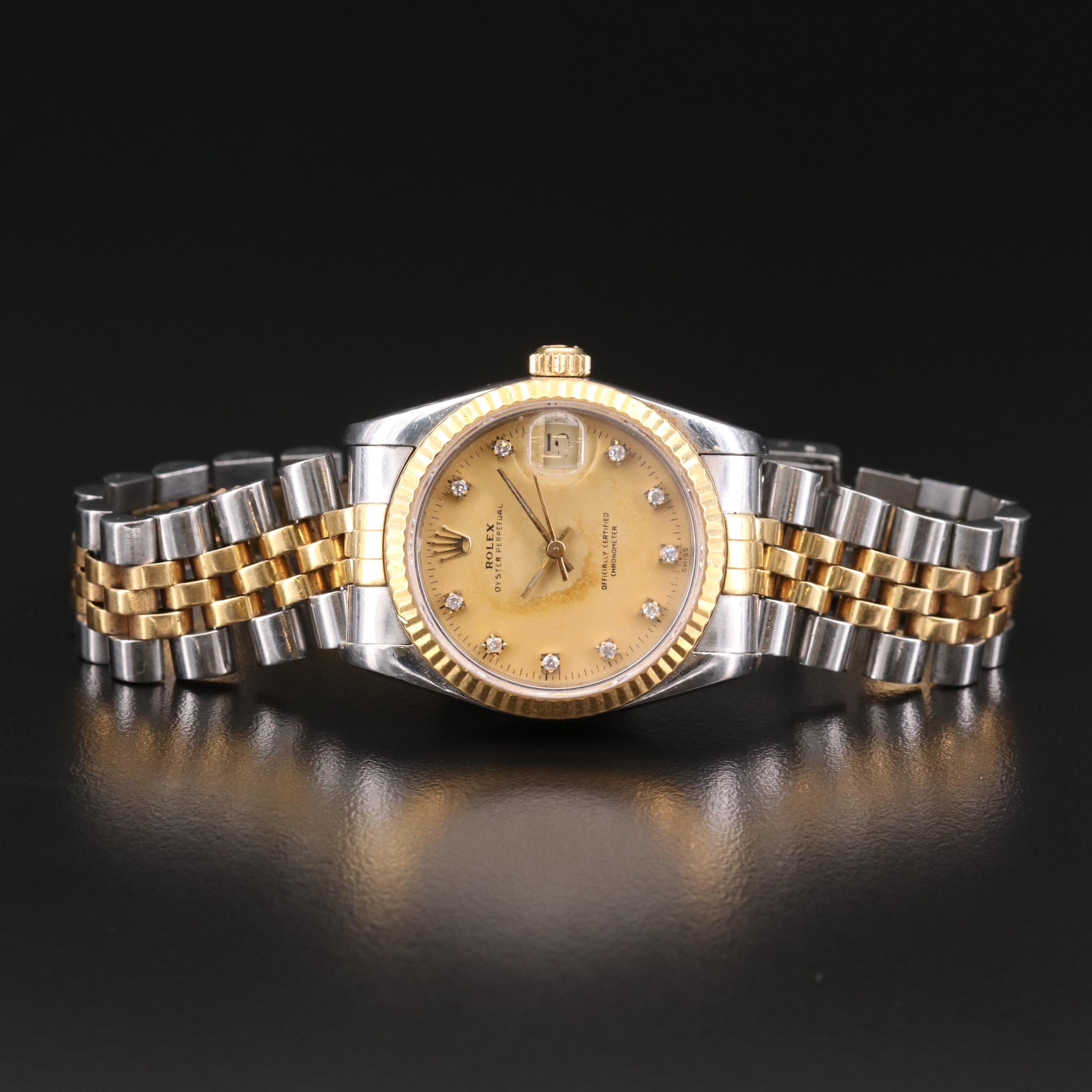 Rolex Datejust Stainless Steel and 18K Gold Diamond Dial Automatic Watch