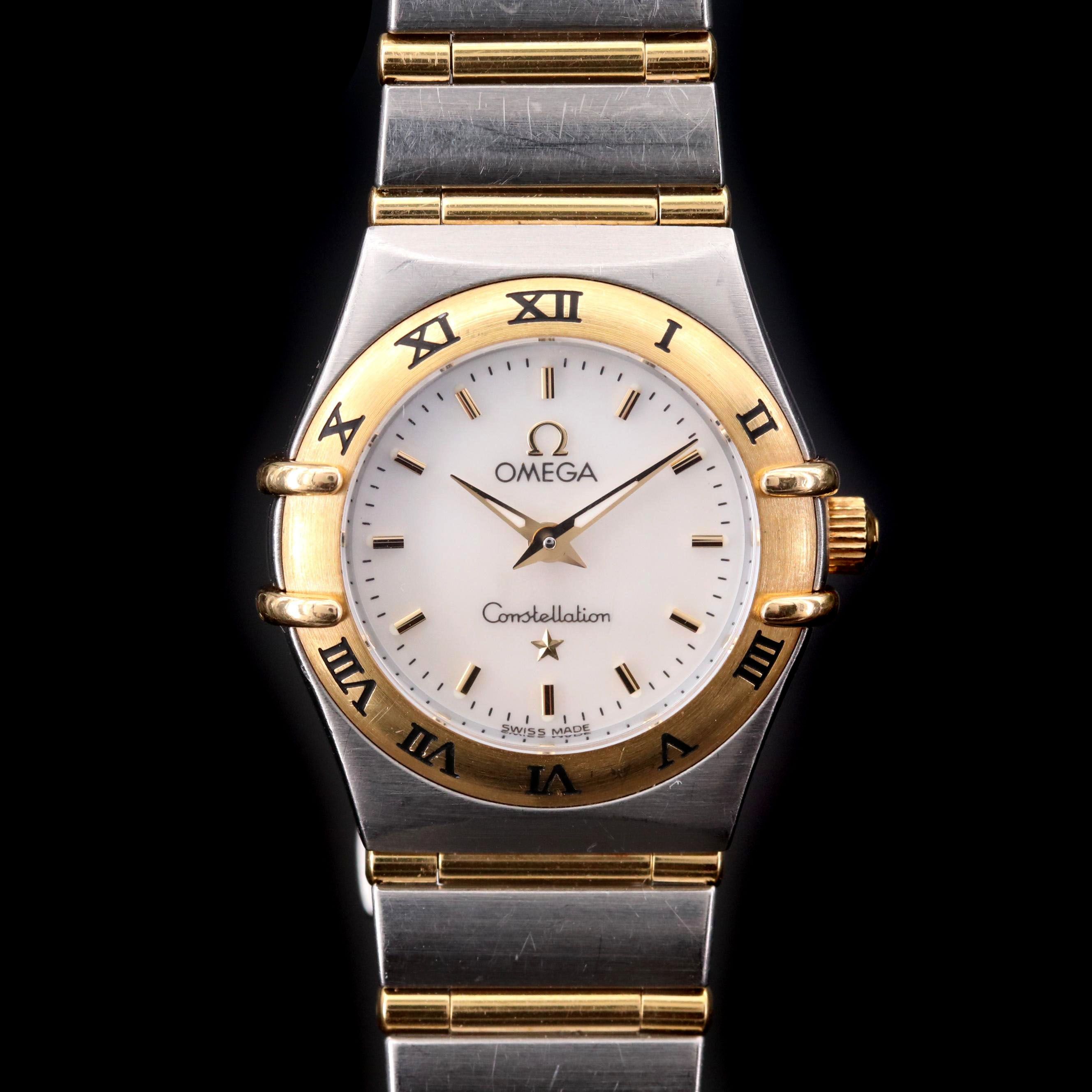 Omega Constellation 18K Gold and Stainless Steel Watch With Mother of Pearl Dial