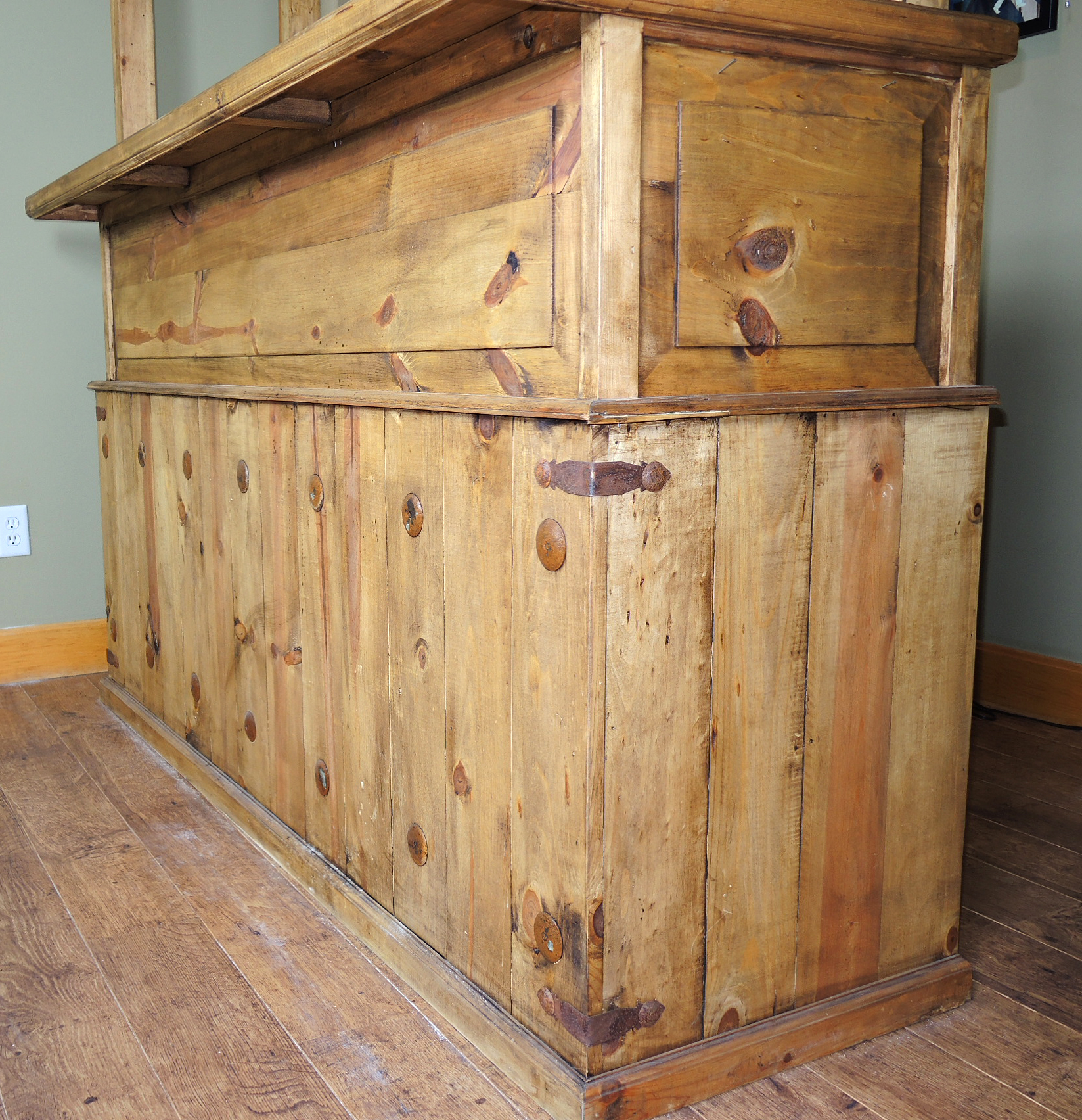 Mexican "Cantina" Pine Free-Standing Bar with Stained Glass Panel and Wine Rack