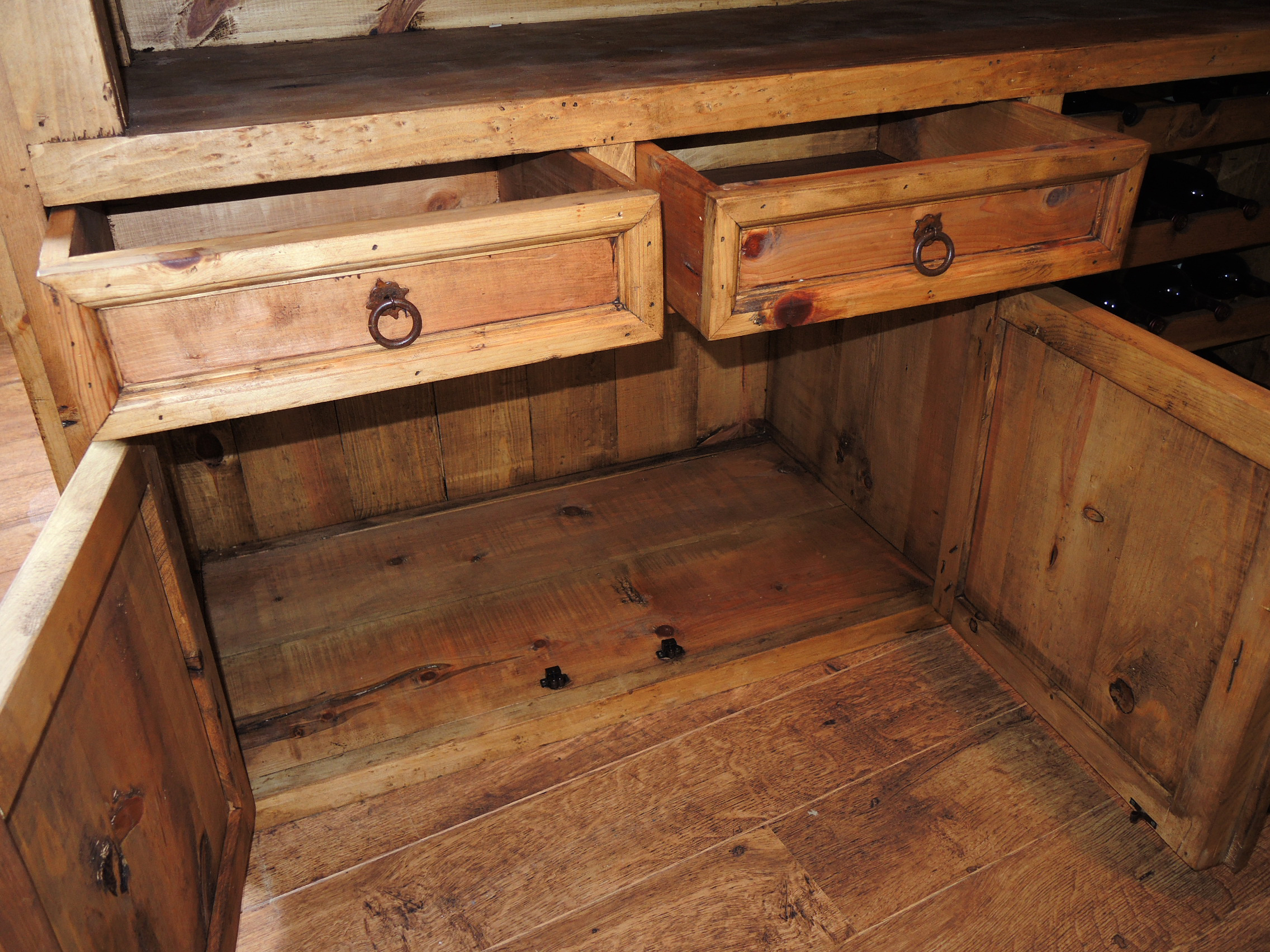 Mexican "Cantina" Pine Free-Standing Bar with Stained Glass Panel and Wine Rack