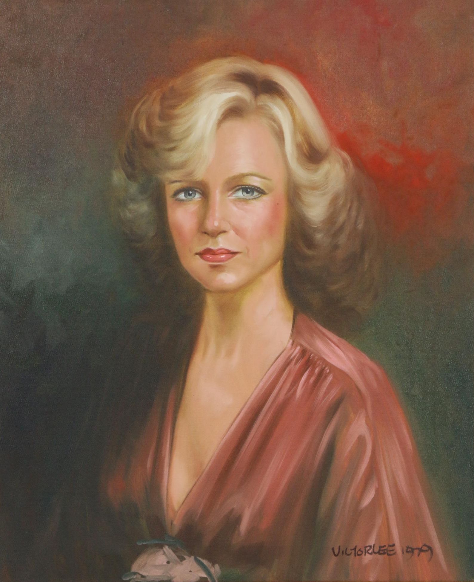 Victor Lee Portrait of Woman Oil Painting, 1979