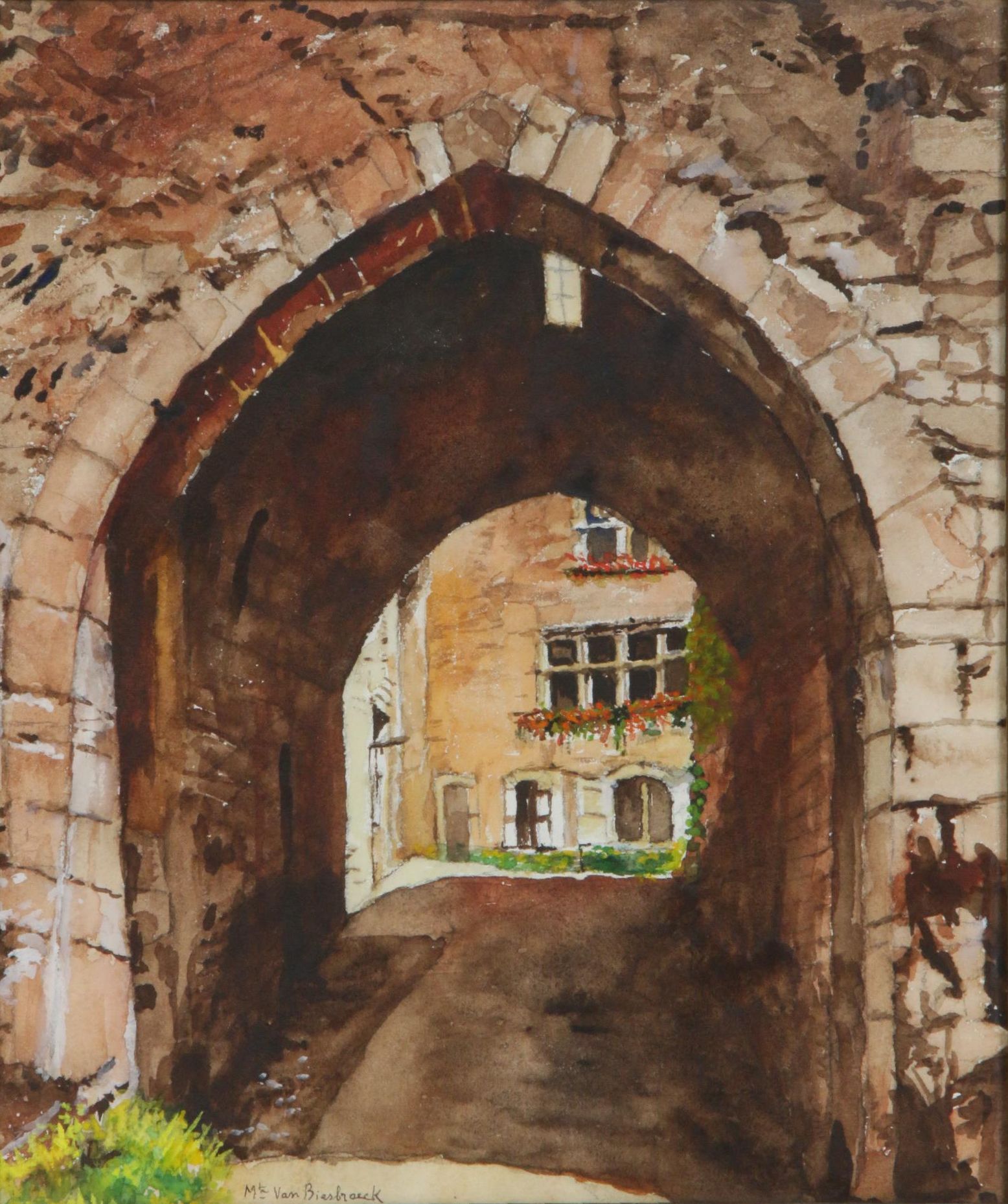 Marguerite Van Biesbroeck Village Scene Watercolor Painting