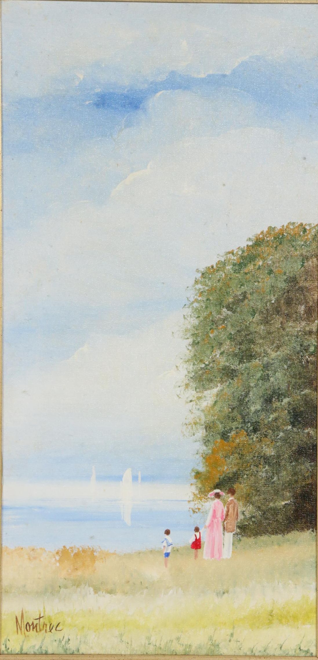 Impressionist Style Beach Landscape with Figures Oil Painting