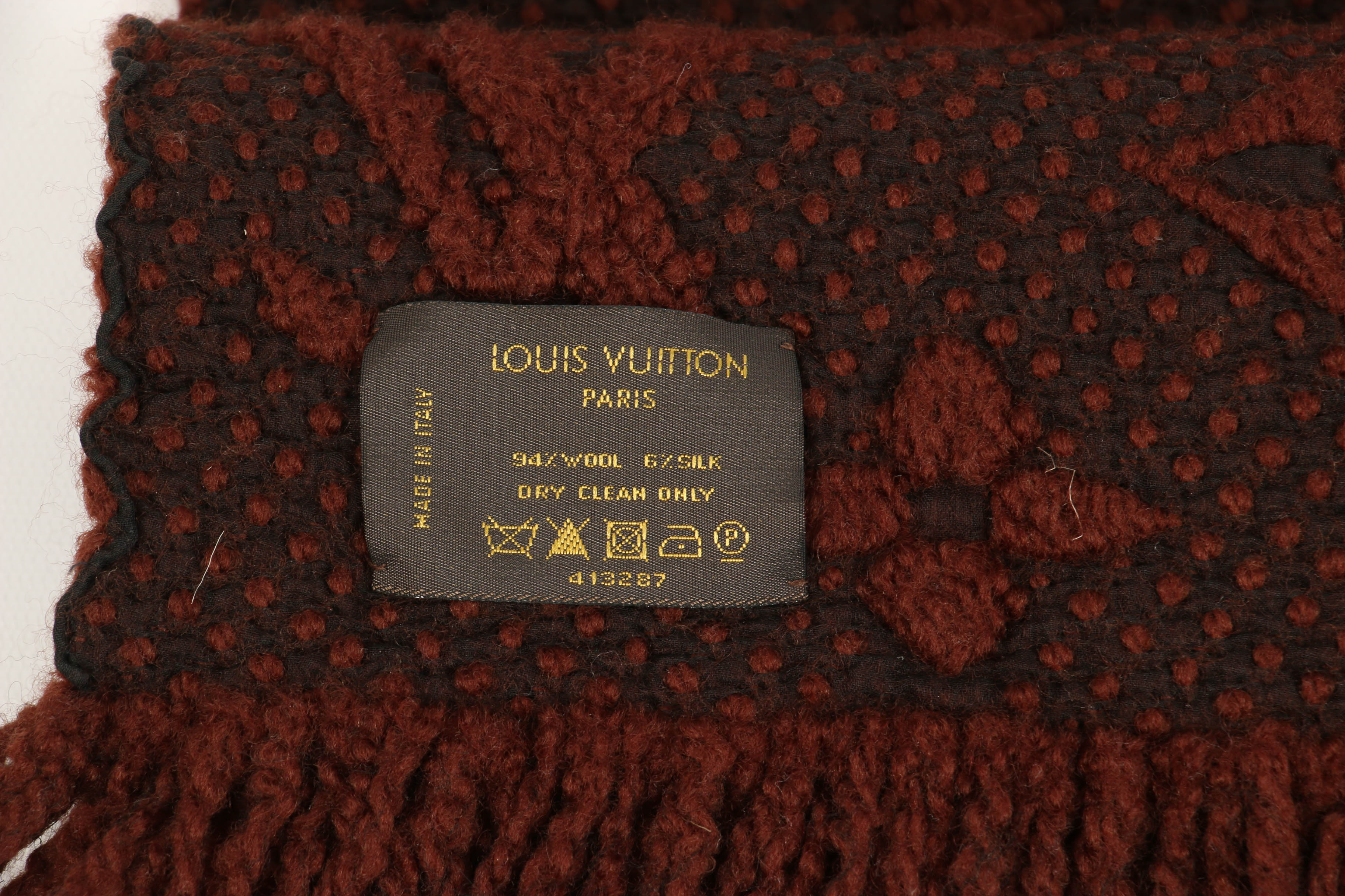 Louis Vuitton Monogram Wool and Silk Blend Fringed Scarf