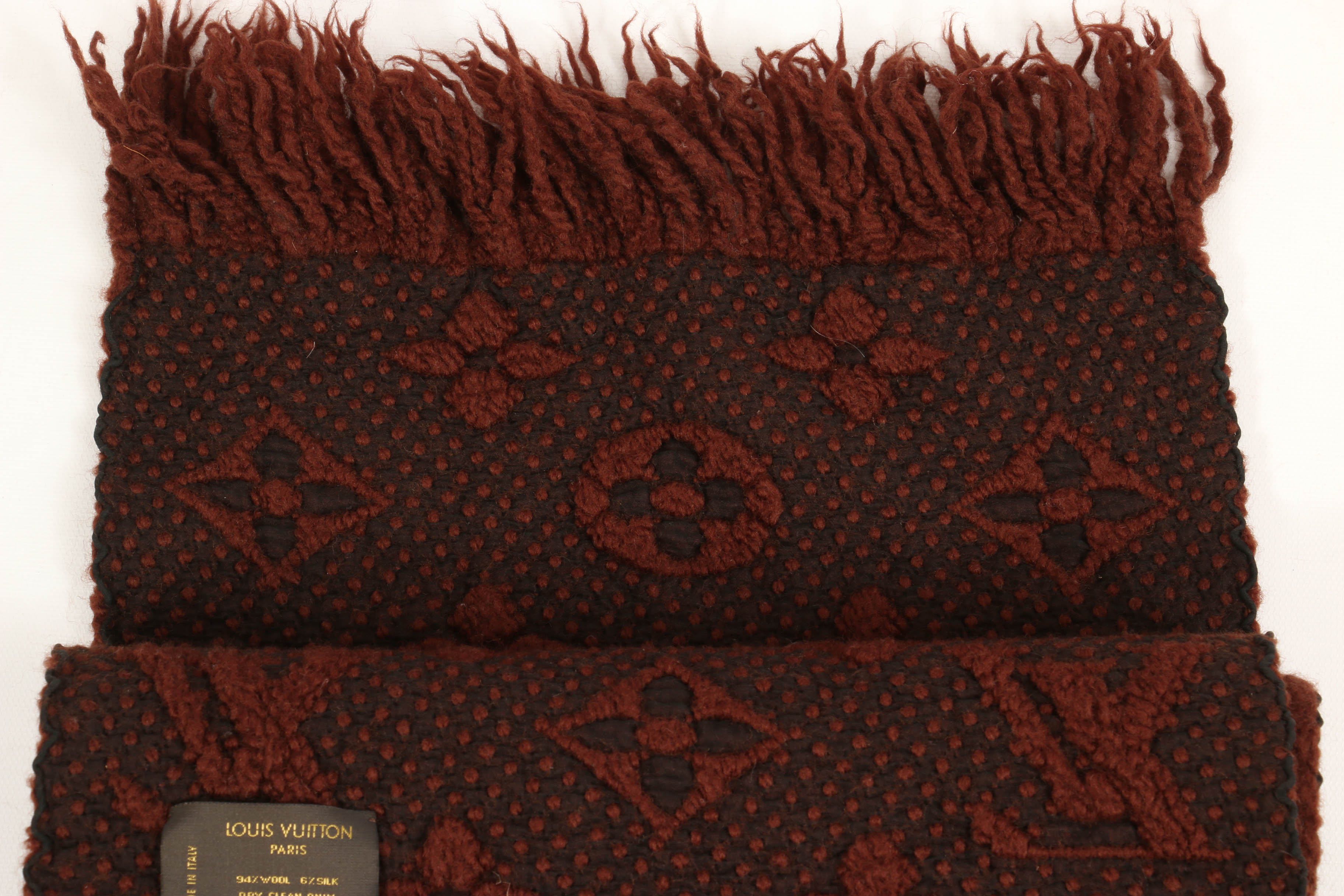 Louis Vuitton Monogram Wool and Silk Blend Fringed Scarf