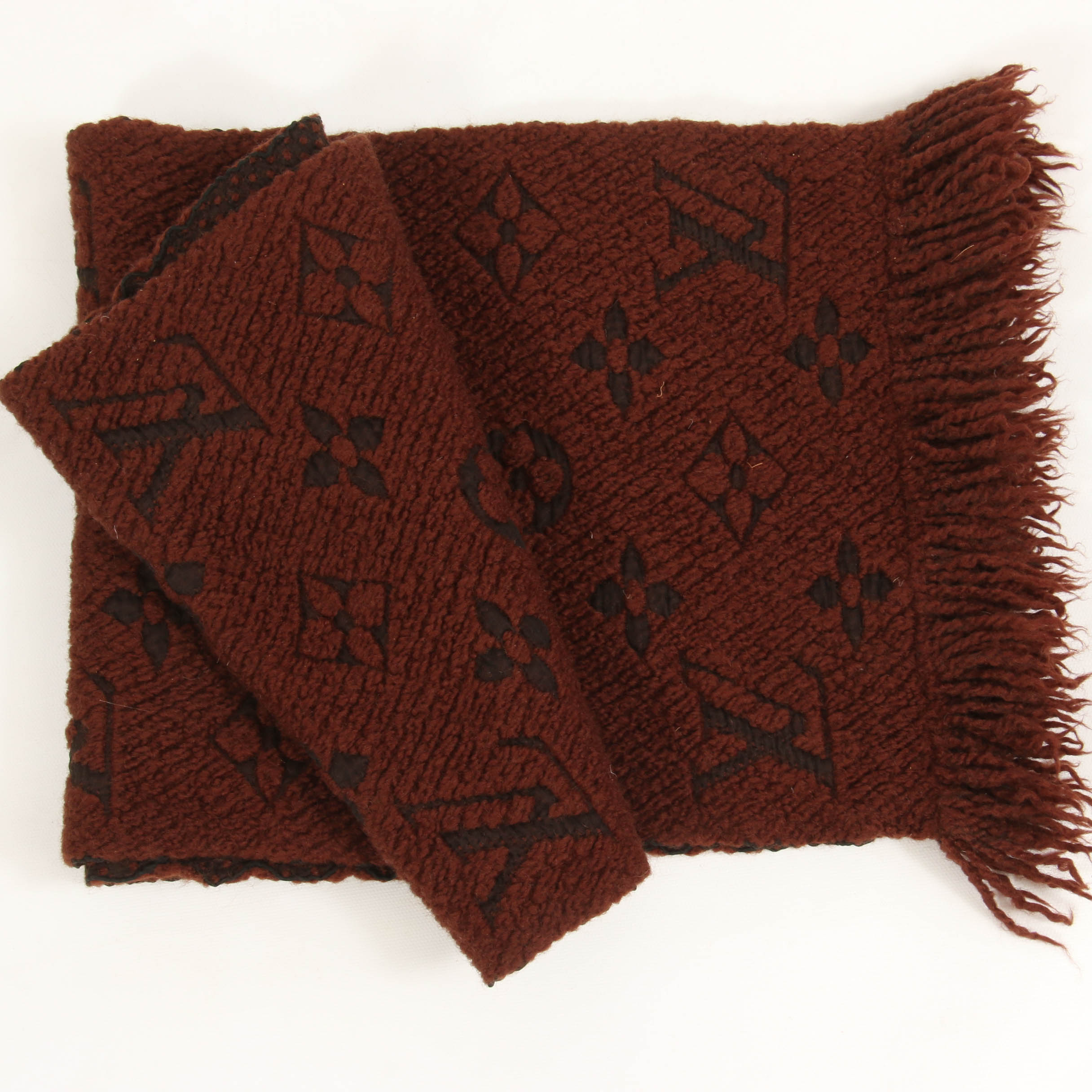Louis Vuitton Monogram Wool and Silk Blend Fringed Scarf