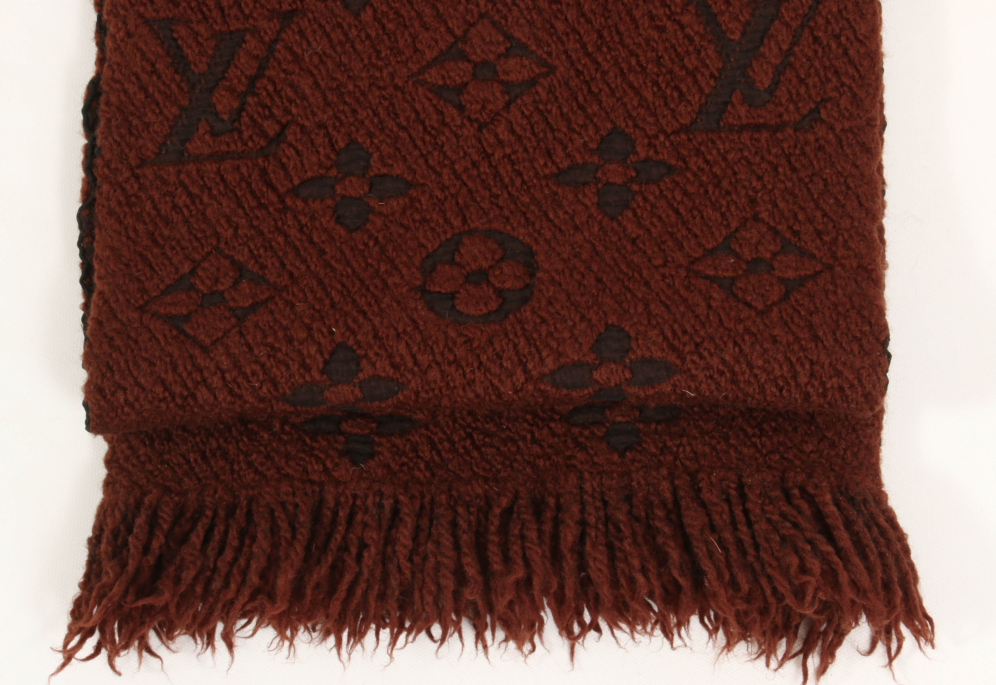 Louis Vuitton Monogram Wool and Silk Blend Fringed Scarf