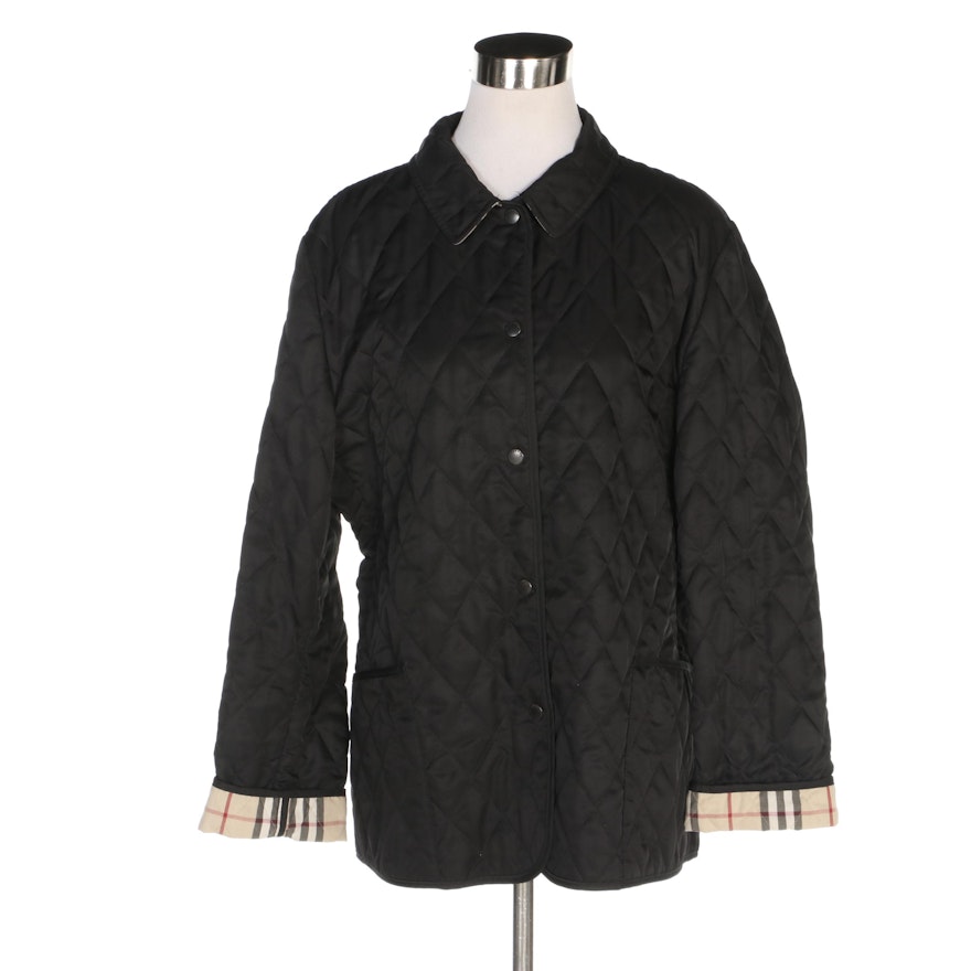 Burberry London Black Quilted Jacket with Classic Check Lining