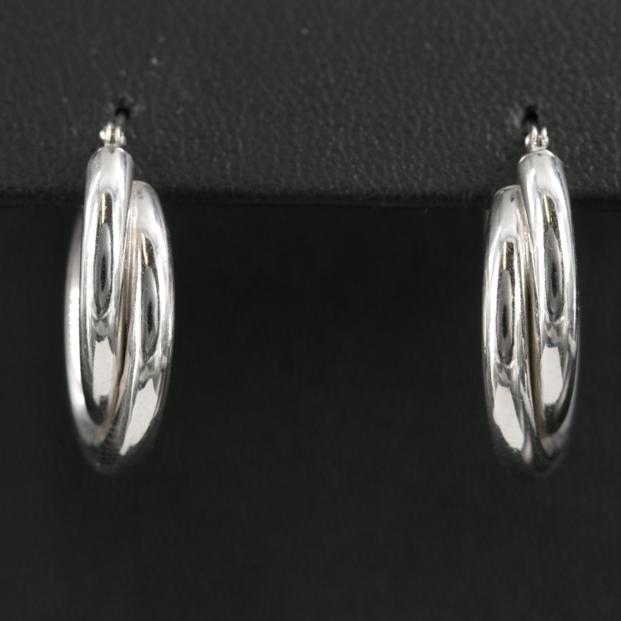 14K White Gold Double Tube Hoop Earrings