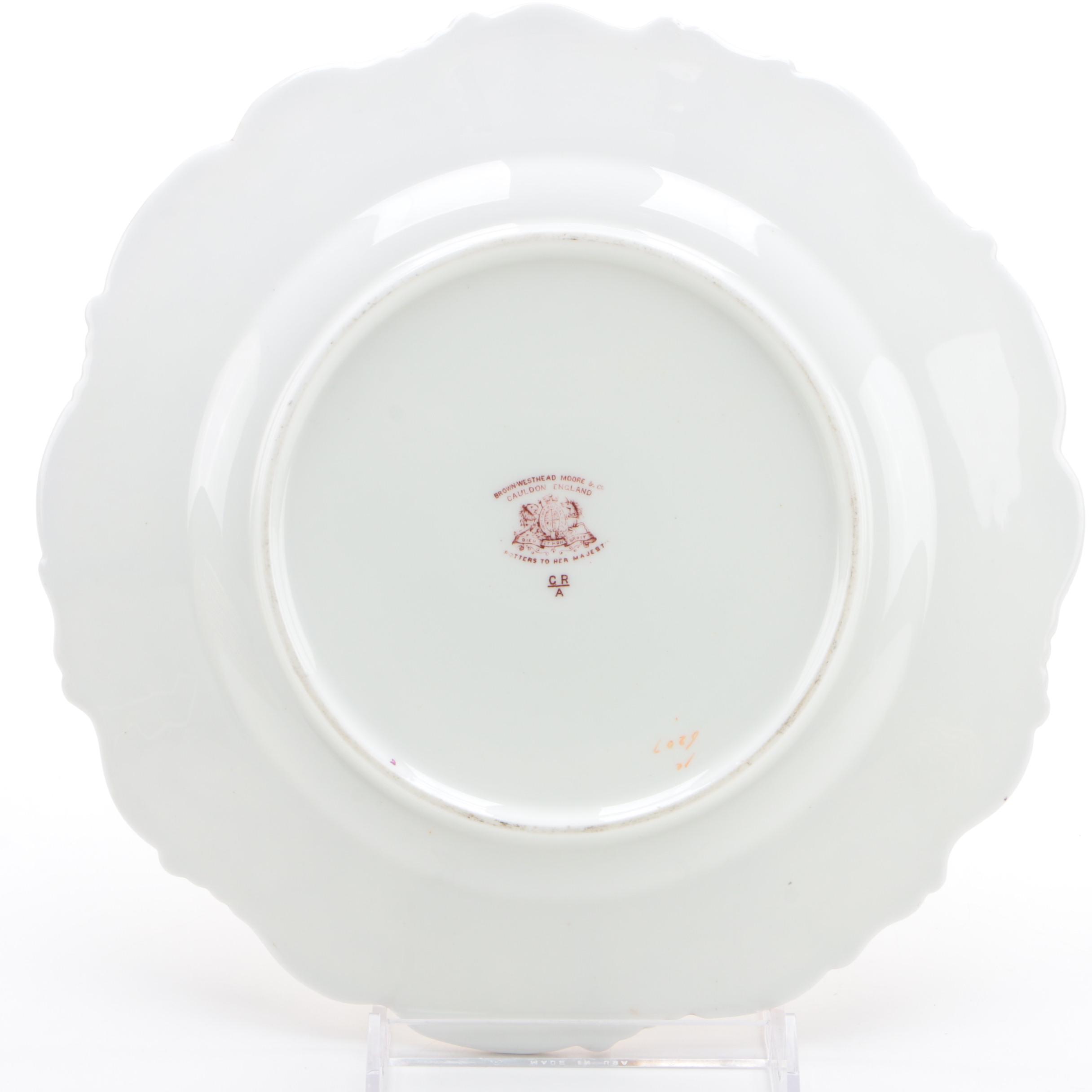 English Hand-Painted and Gilt Porcelain Floral Dinnerware Pieces