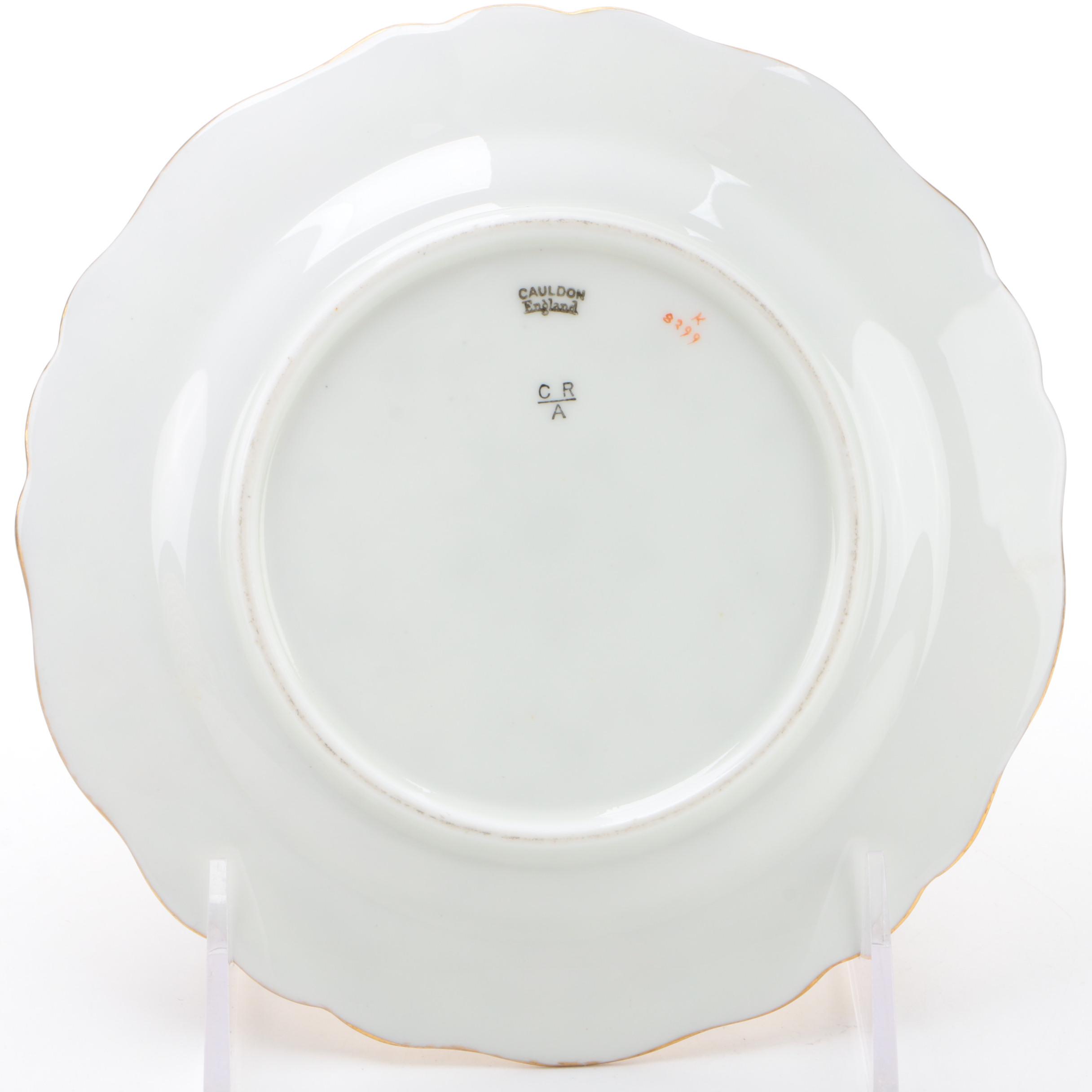 English Hand-Painted and Gilt Porcelain Floral Dinnerware Pieces