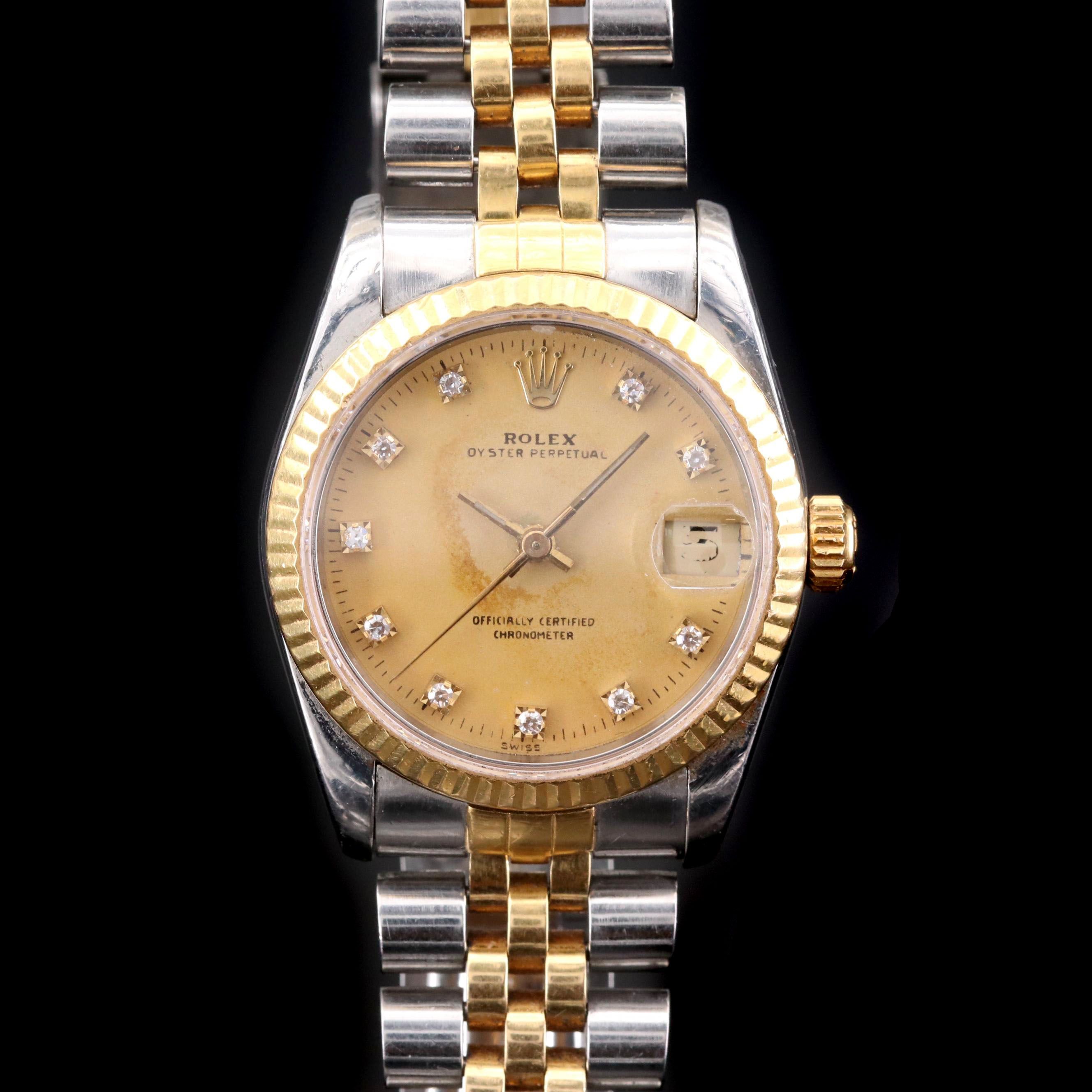 Rolex Datejust Stainless Steel and 18K Gold Diamond Dial Automatic Watch