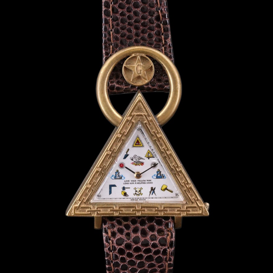 Masonic Triangular Shaped Swiss Automatic Wristwatch