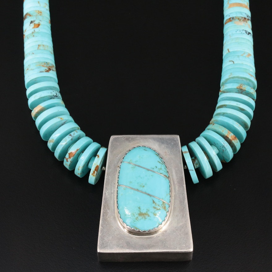Jimmy Calabaza Kewa Sterling Silver Turquoise Necklace