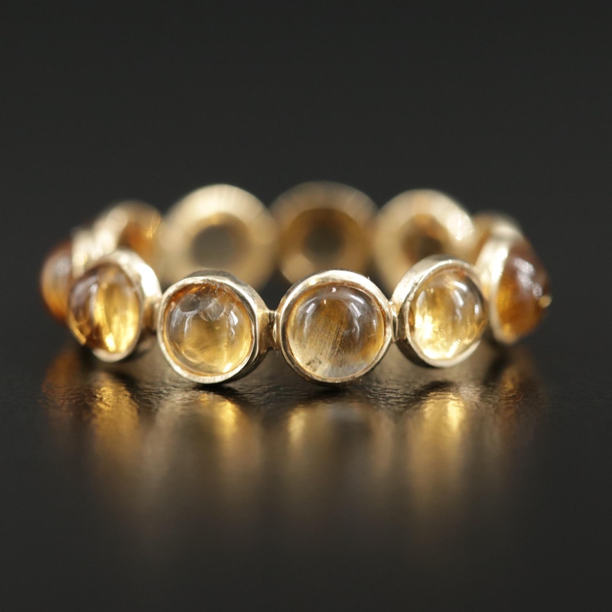 14K Gold Citrine Cabochon Eternity Ring