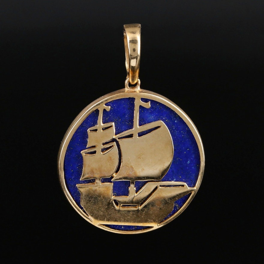 14K Yellow Gold Lapis Lazuli Sailboat Pendant