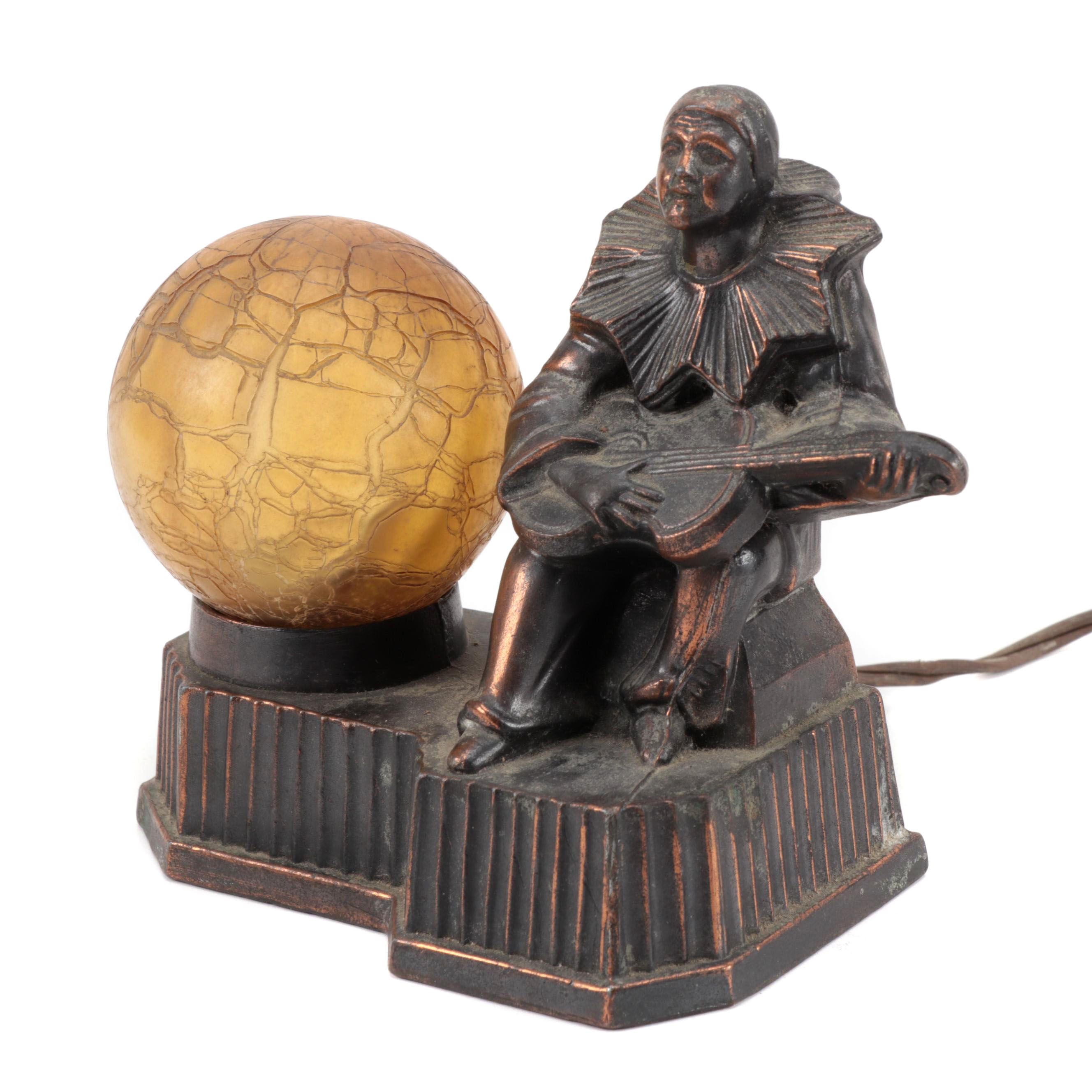 Frankart Nuart Ronson Style Minstrel Clown Guitar Night Light, circa 1930s