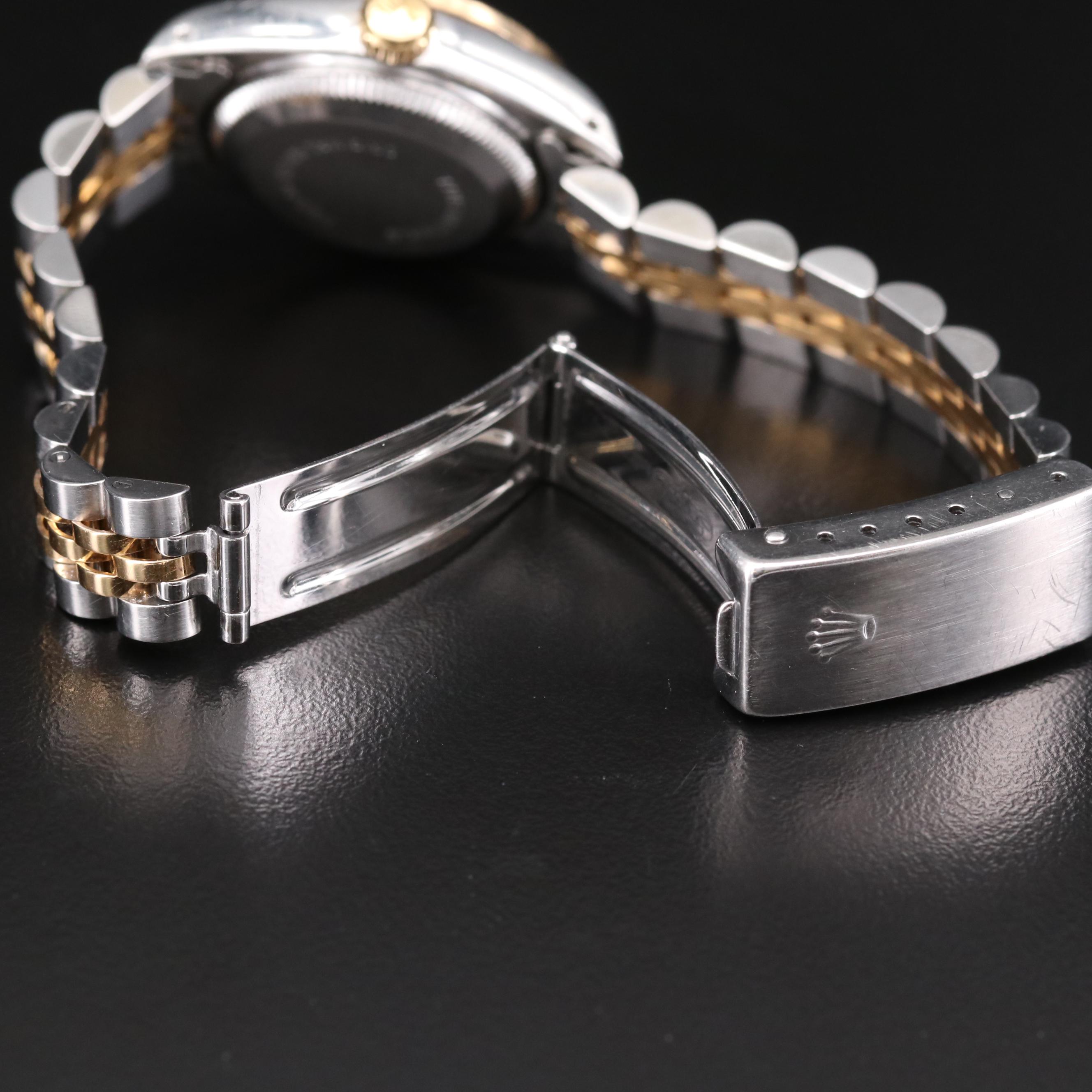 Rolex Date 18K Gold and Stainless Steel Watch with Diamond Dial and 14K Bezel