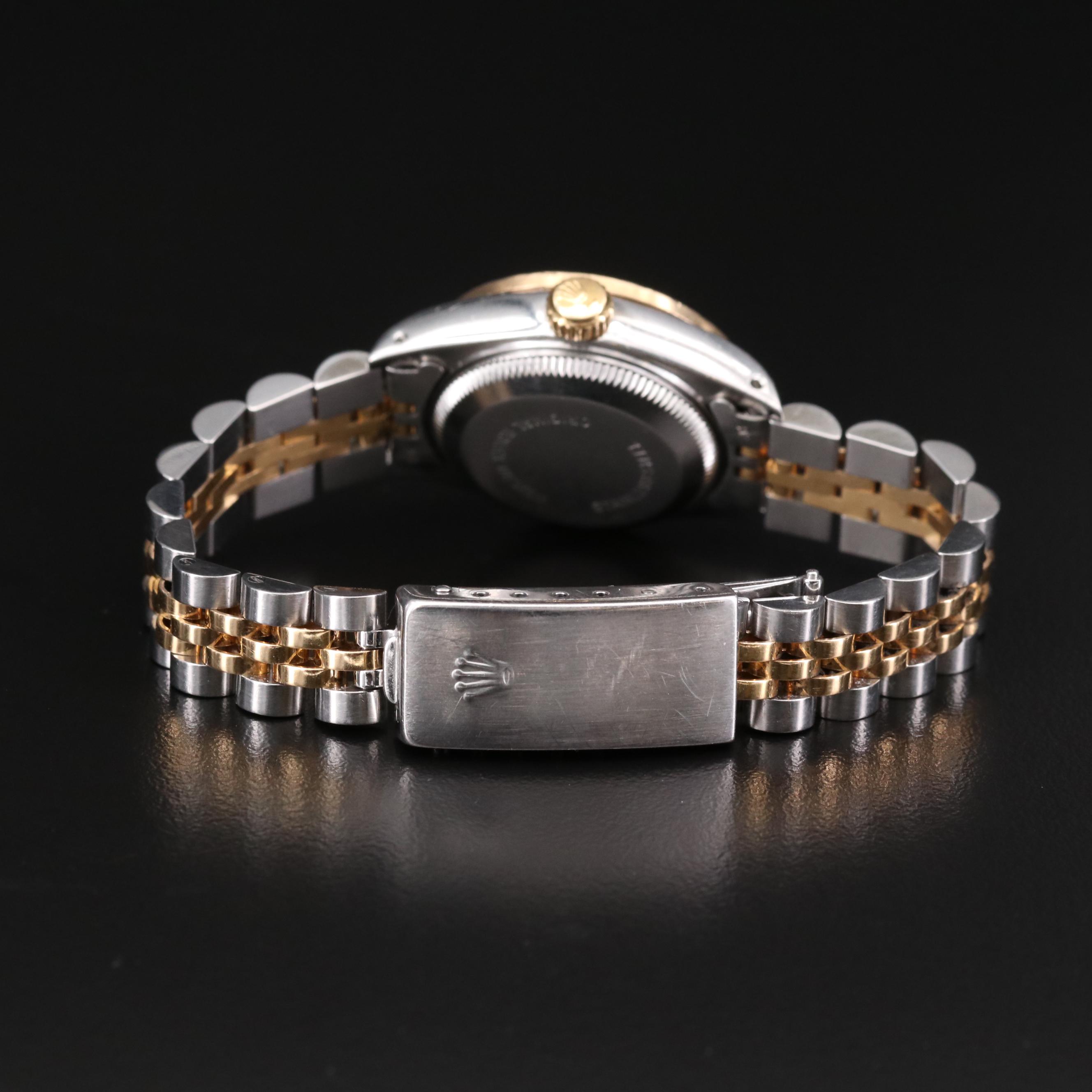 Rolex Date 18K Gold and Stainless Steel Watch with Diamond Dial and 14K Bezel