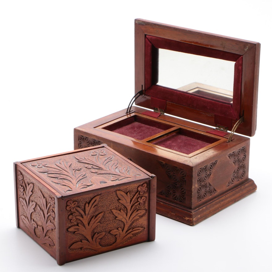 Ornate Wood Boxes, Cigar Box and a Vanity Box