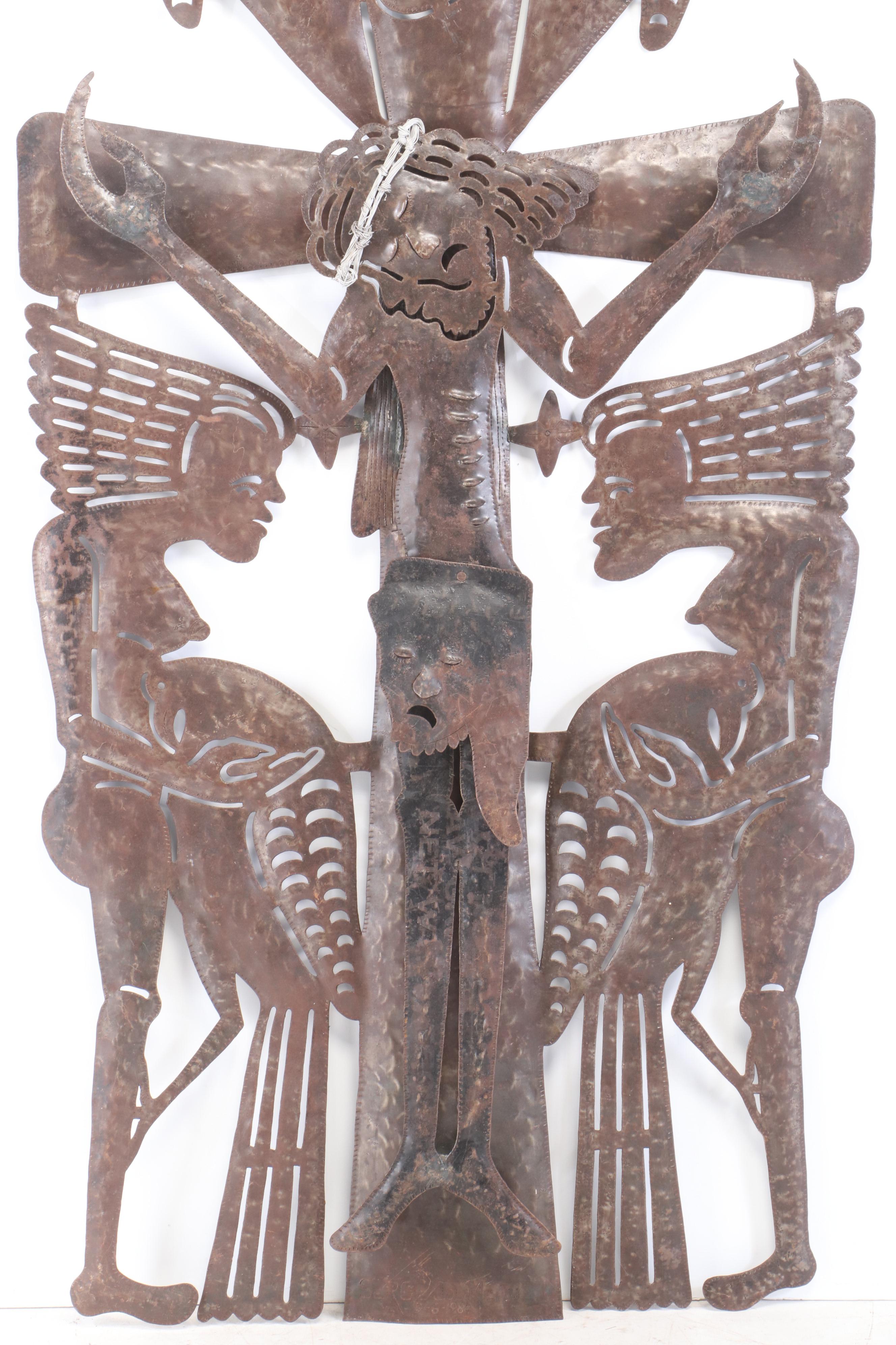 Serge Jolimeau Monumental Haitian Metal Sculpture of the Crucifixion, 1984