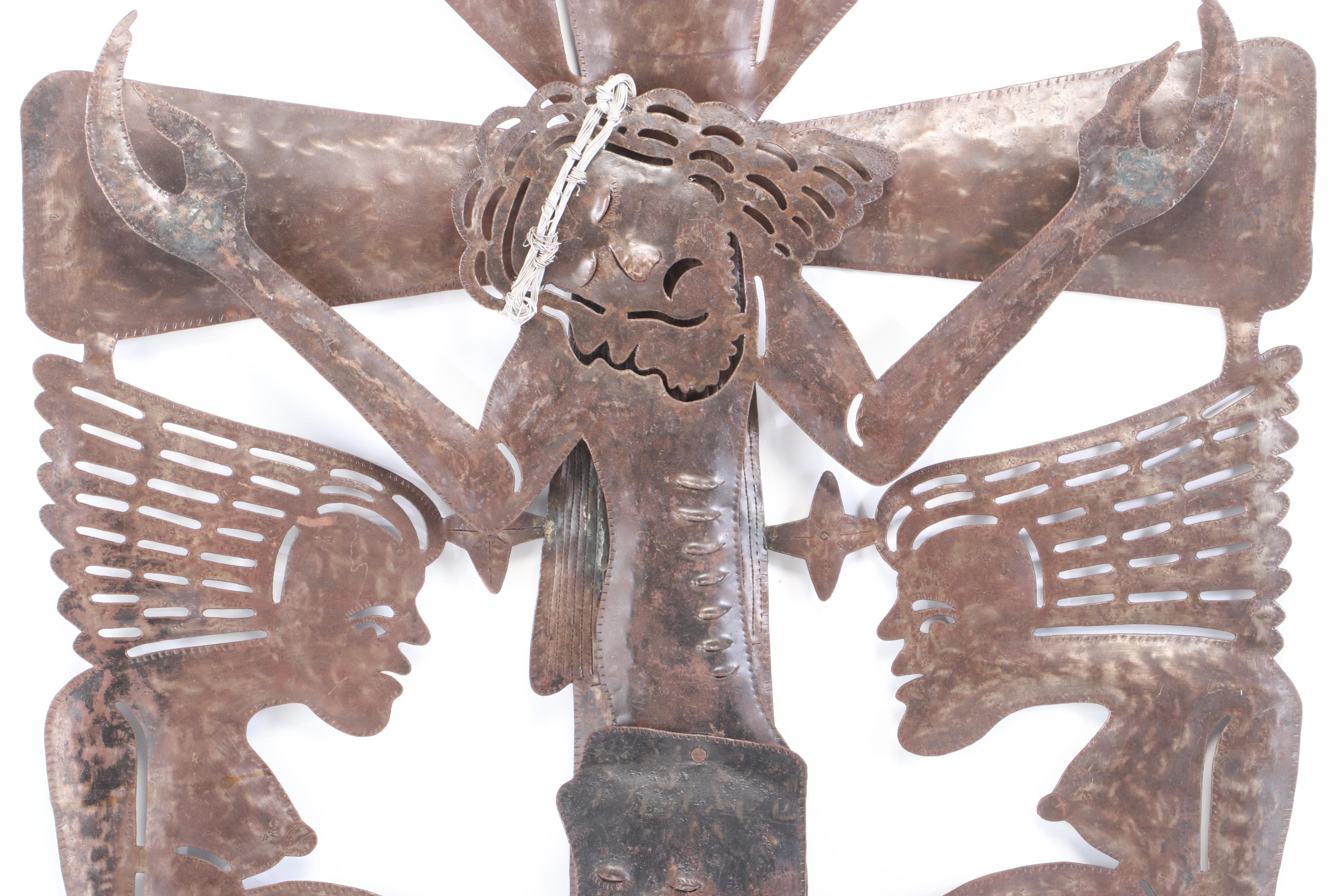 Serge Jolimeau Monumental Haitian Metal Sculpture of the Crucifixion, 1984