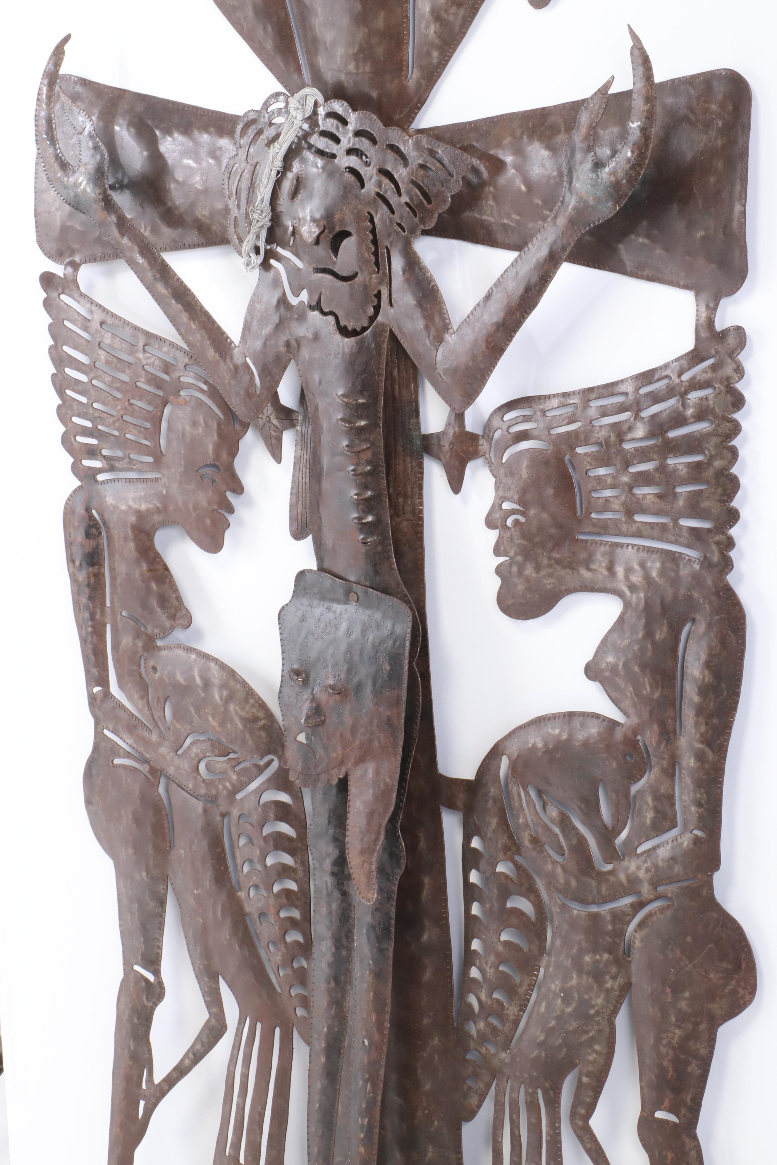 Serge Jolimeau Monumental Haitian Metal Sculpture of the Crucifixion, 1984