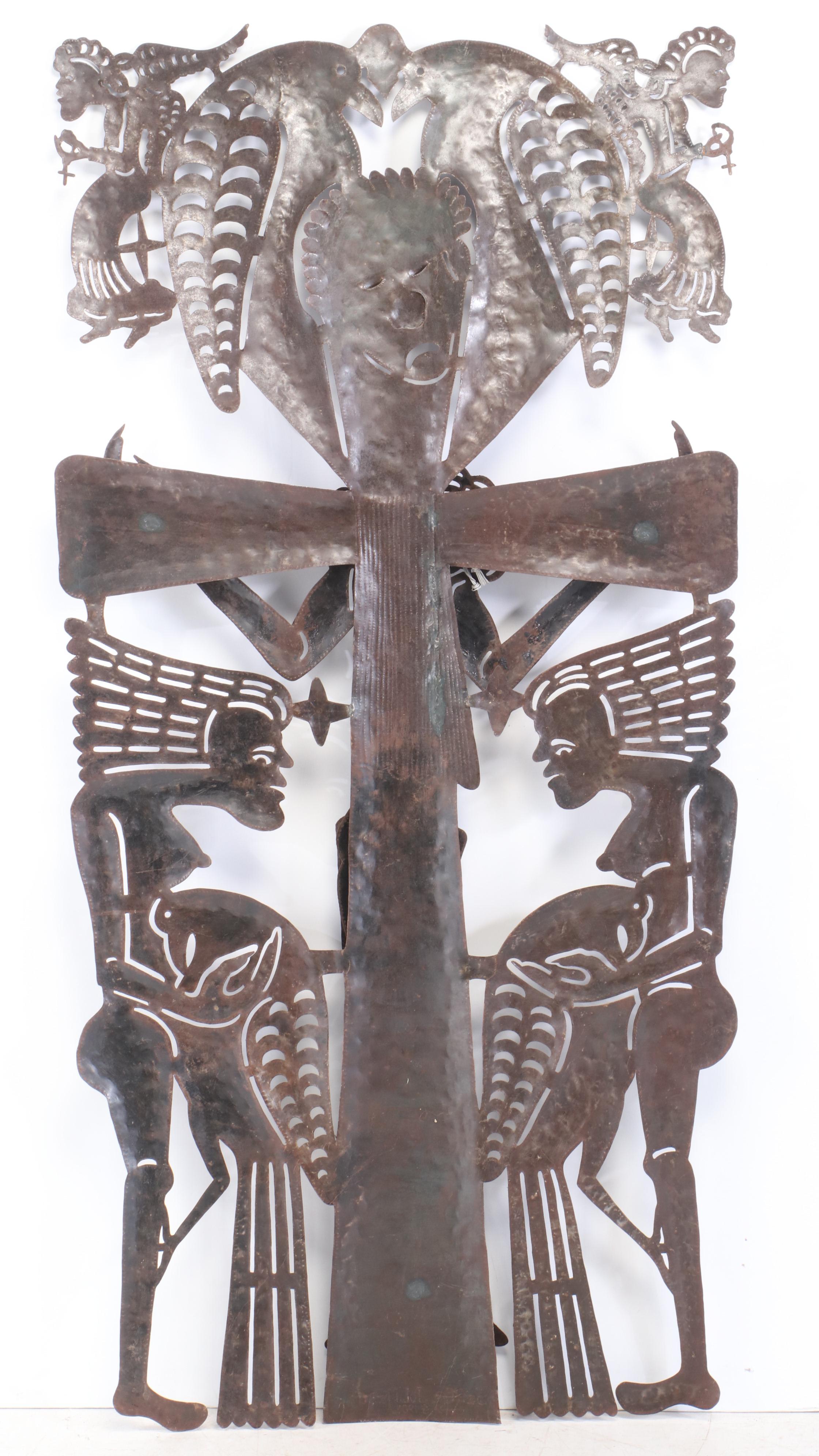 Serge Jolimeau Monumental Haitian Metal Sculpture of the Crucifixion, 1984