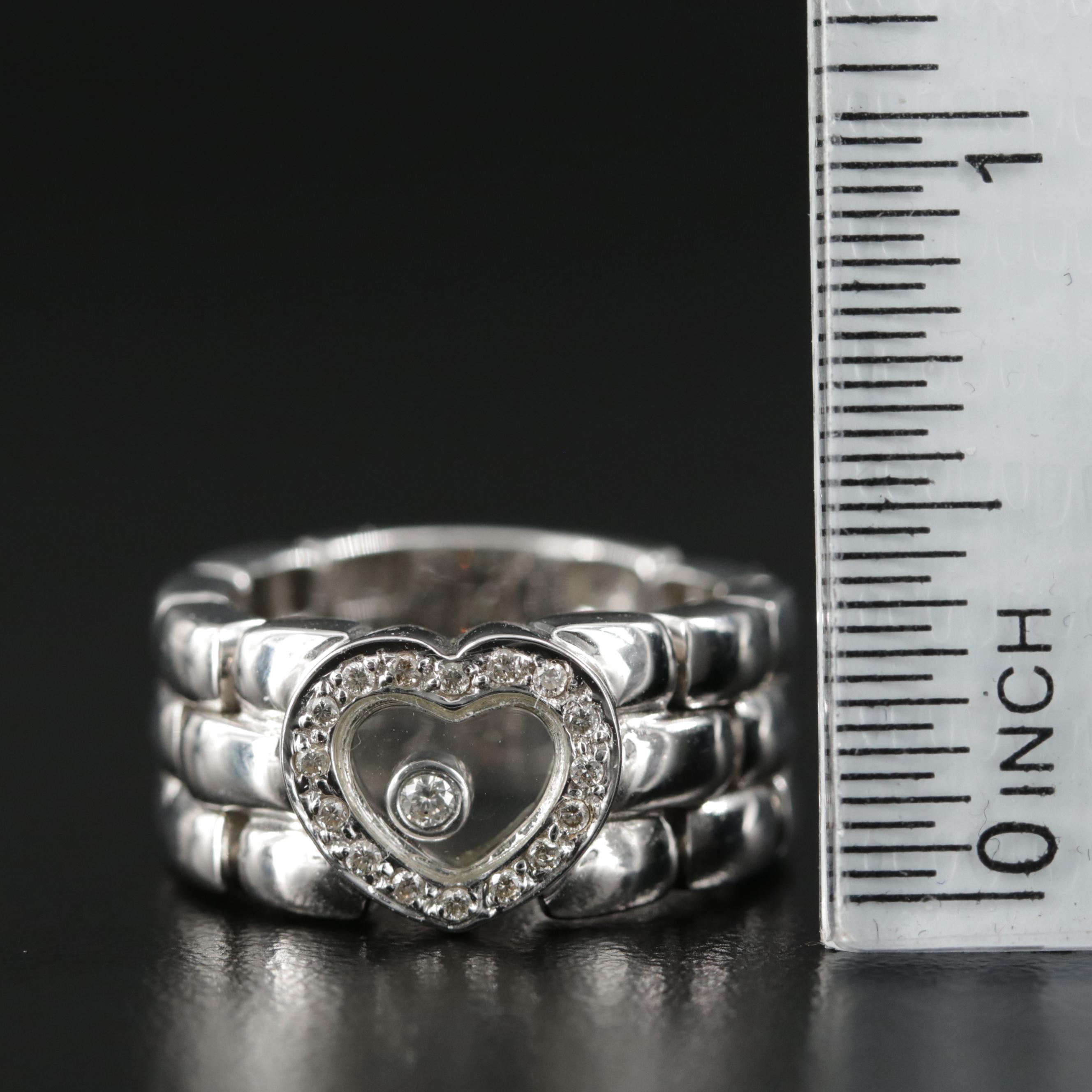 18K Gold Diamond Heart Ring with Floating Diamond