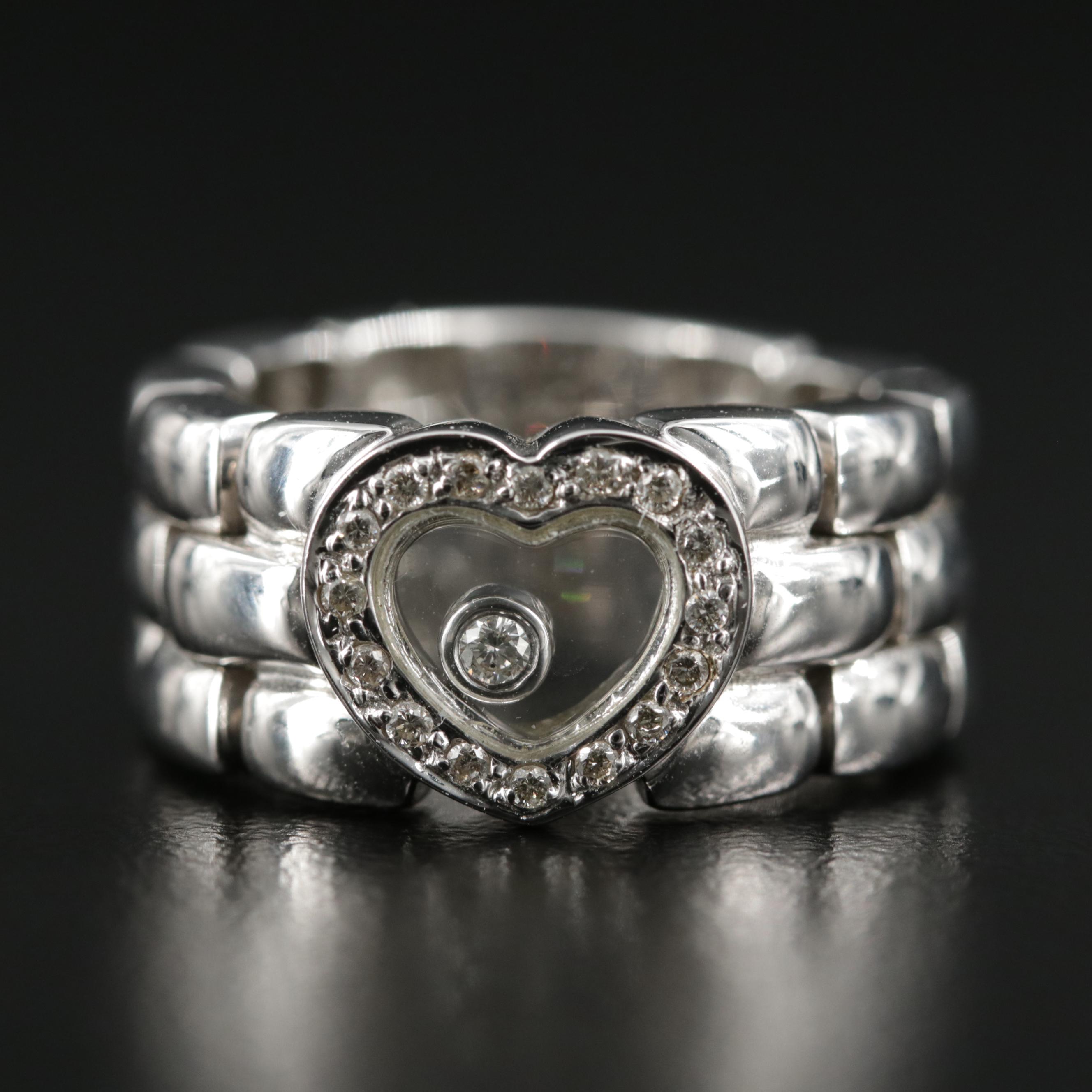 18K Gold Diamond Heart Ring with Floating Diamond