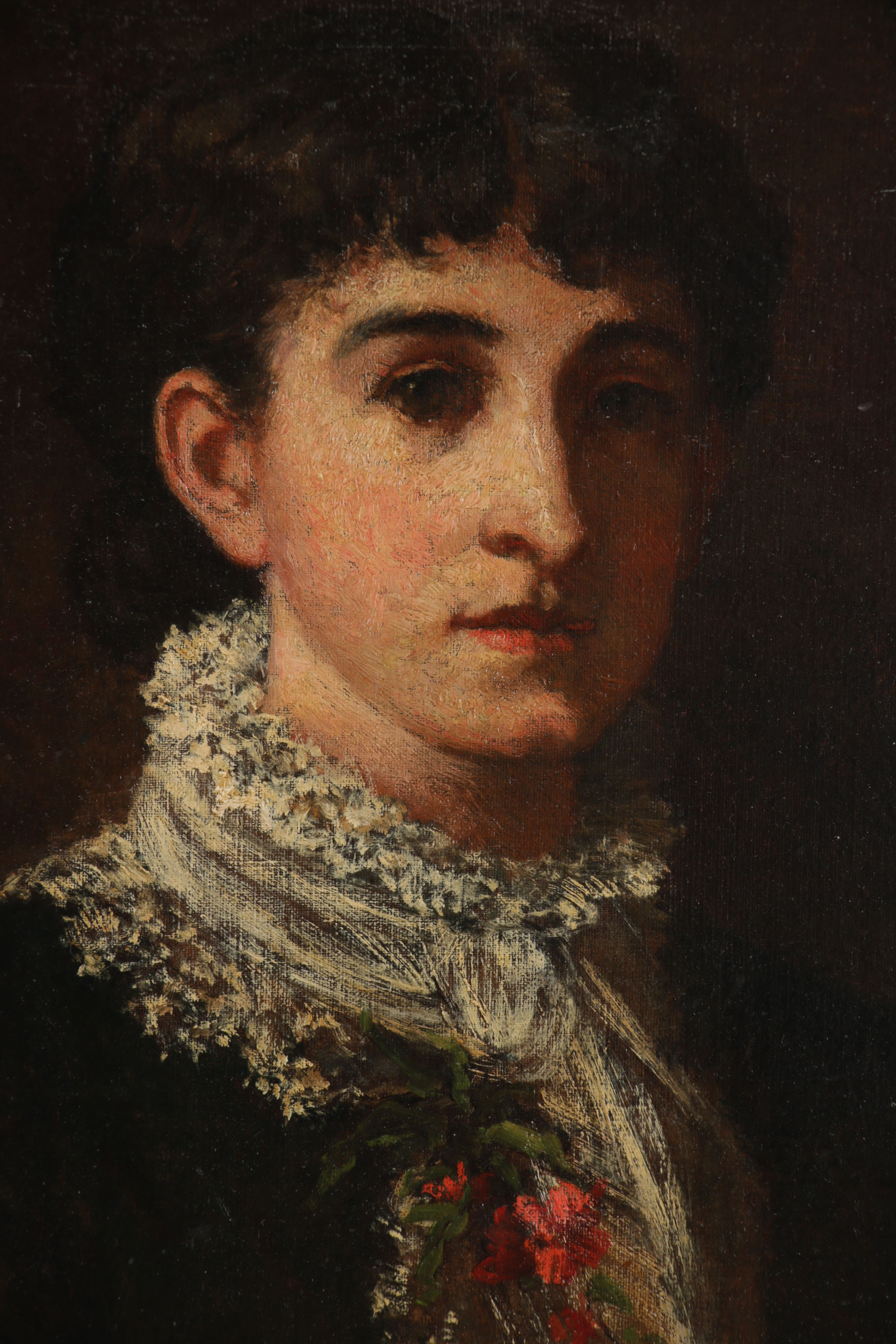Frank Duveneck Oil Painting Portrait "Genevieve Welling", Late 19th Century