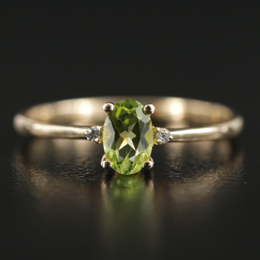 14K Gold Peridot and Diamond Ring