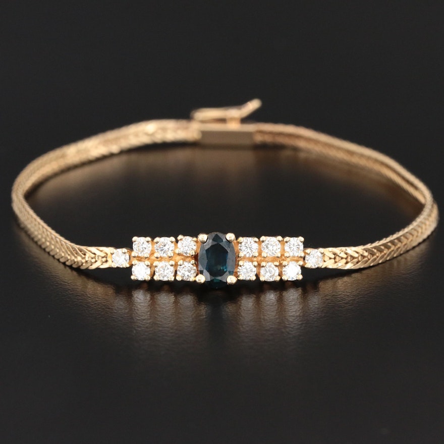 14K Yellow Gold Sapphire and Diamond Bracelet