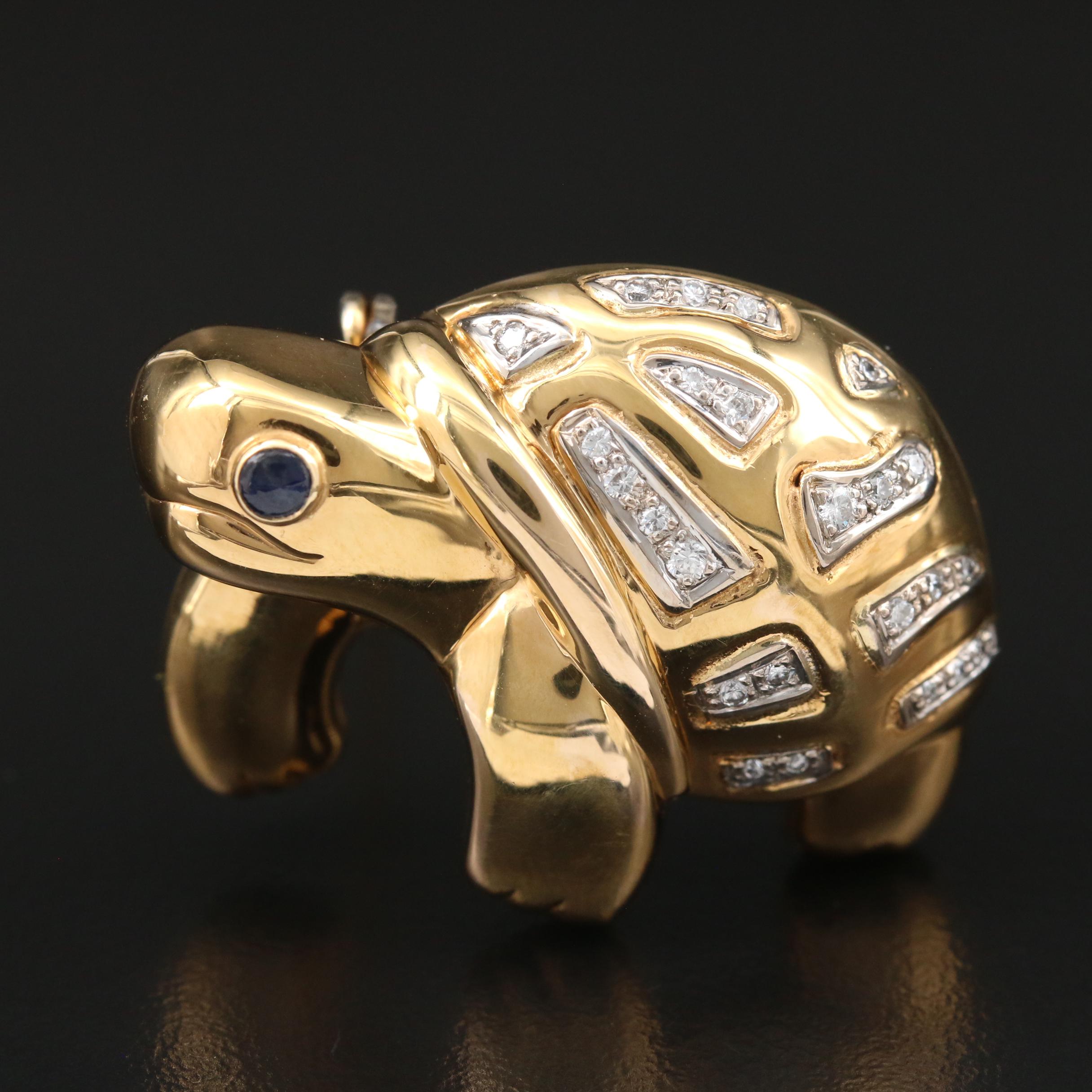 Octavio Sarda 18K Sapphire and Diamond Turtle Brooch