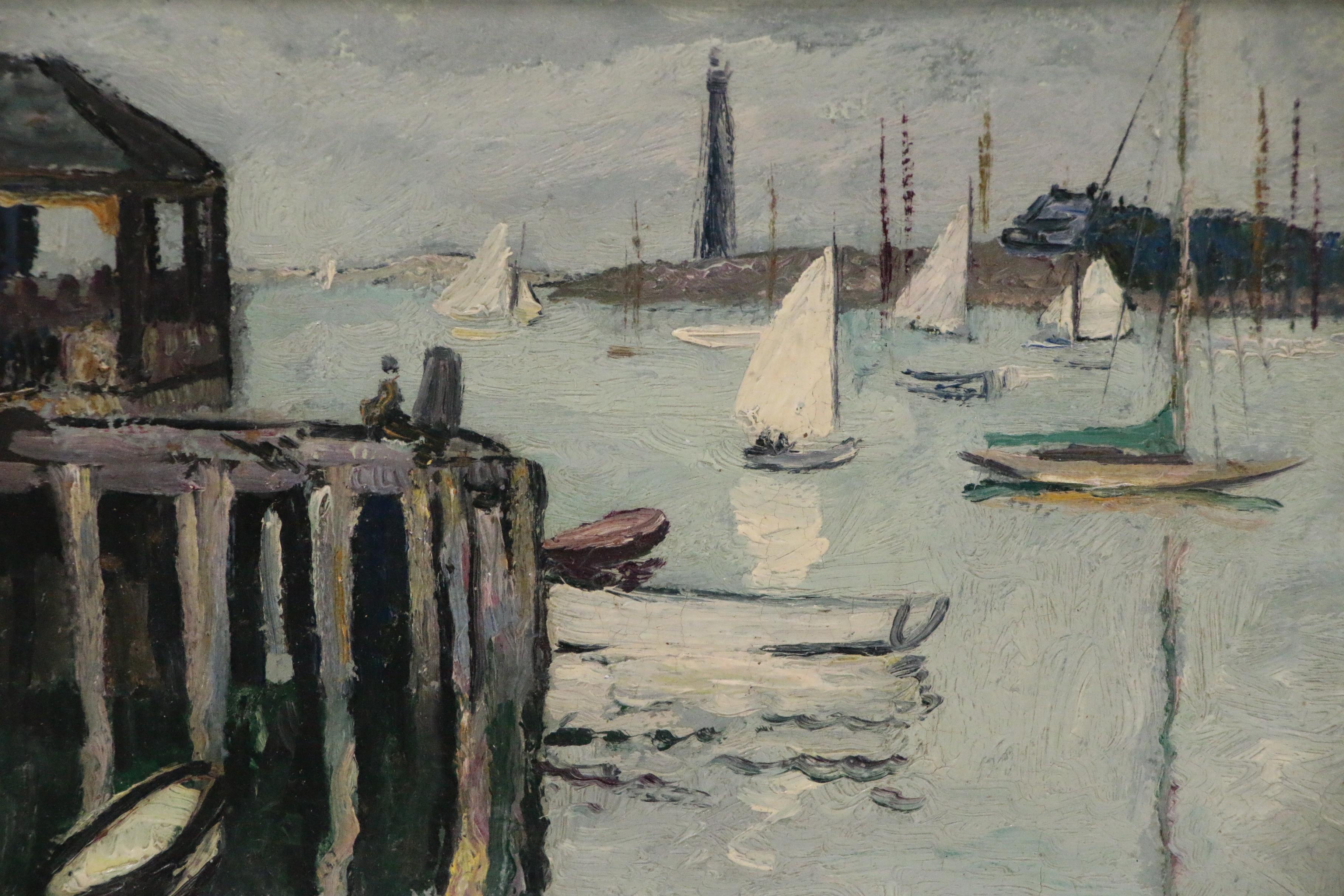 Hayley Lever Post-Impressionist Harbor Scene Oil Painting, Early 20th Century