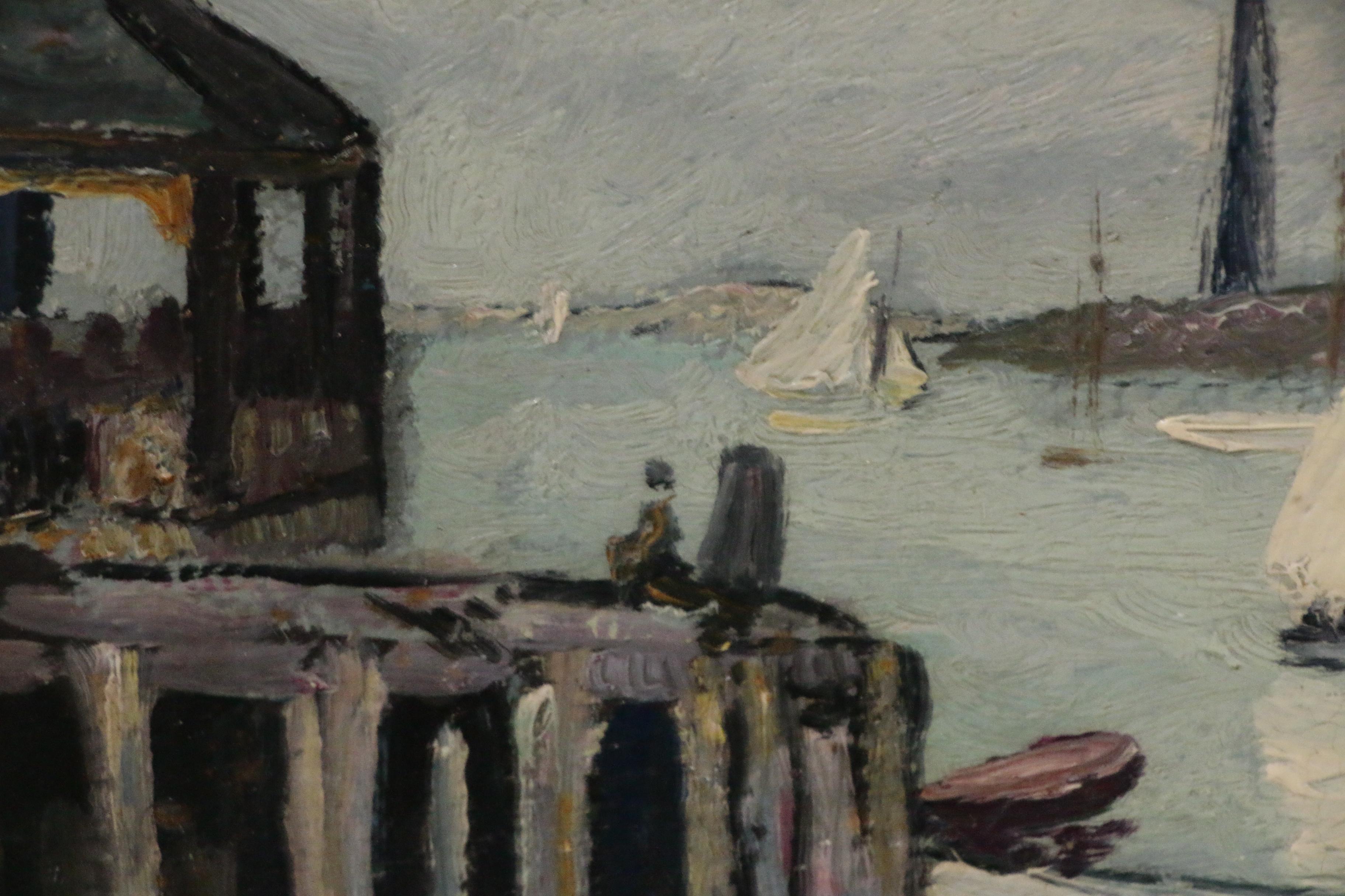 Hayley Lever Post-Impressionist Harbor Scene Oil Painting, Early 20th Century