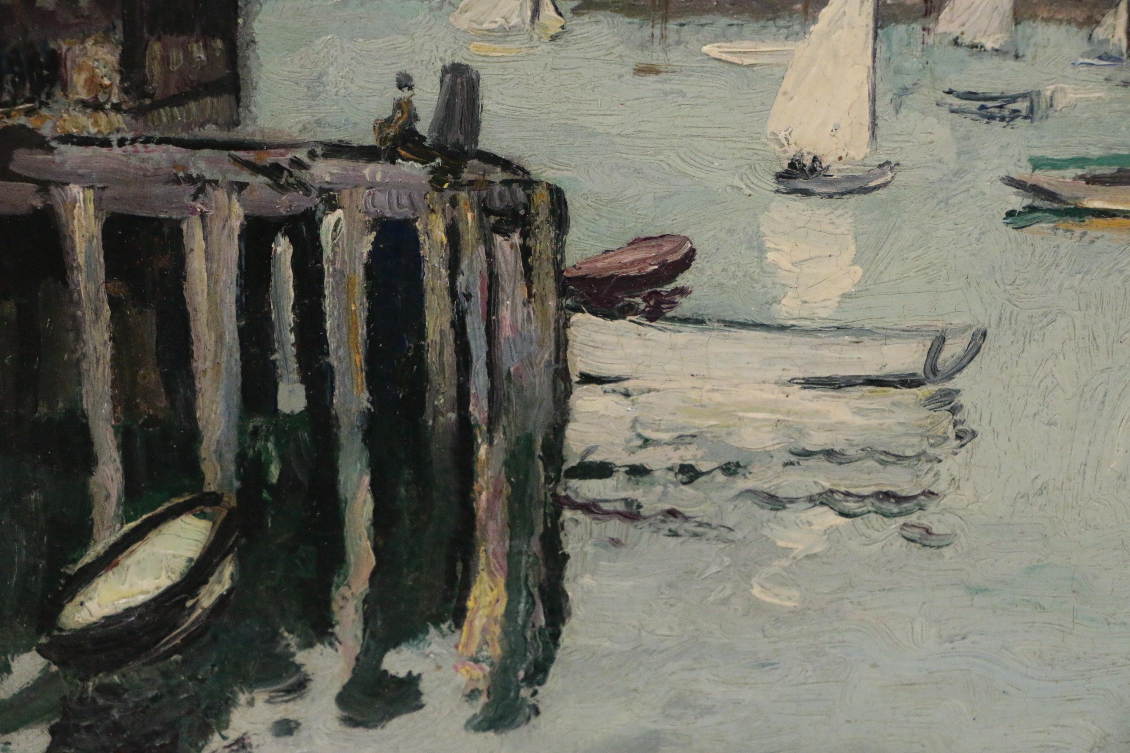 Hayley Lever Post-Impressionist Harbor Scene Oil Painting, Early 20th Century