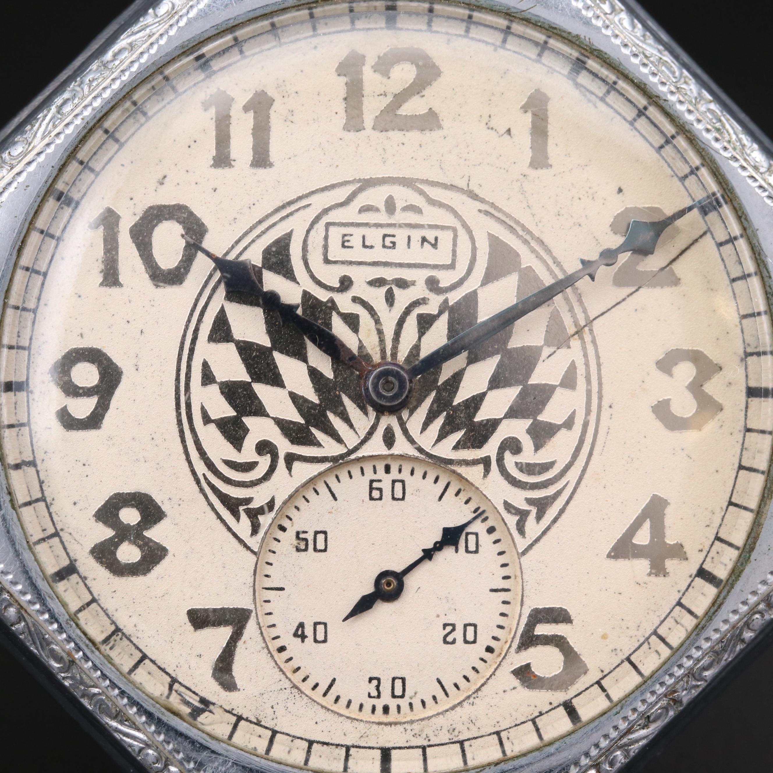 Vintage Elgin Octagonal Open Face Pocket Watch, 1929