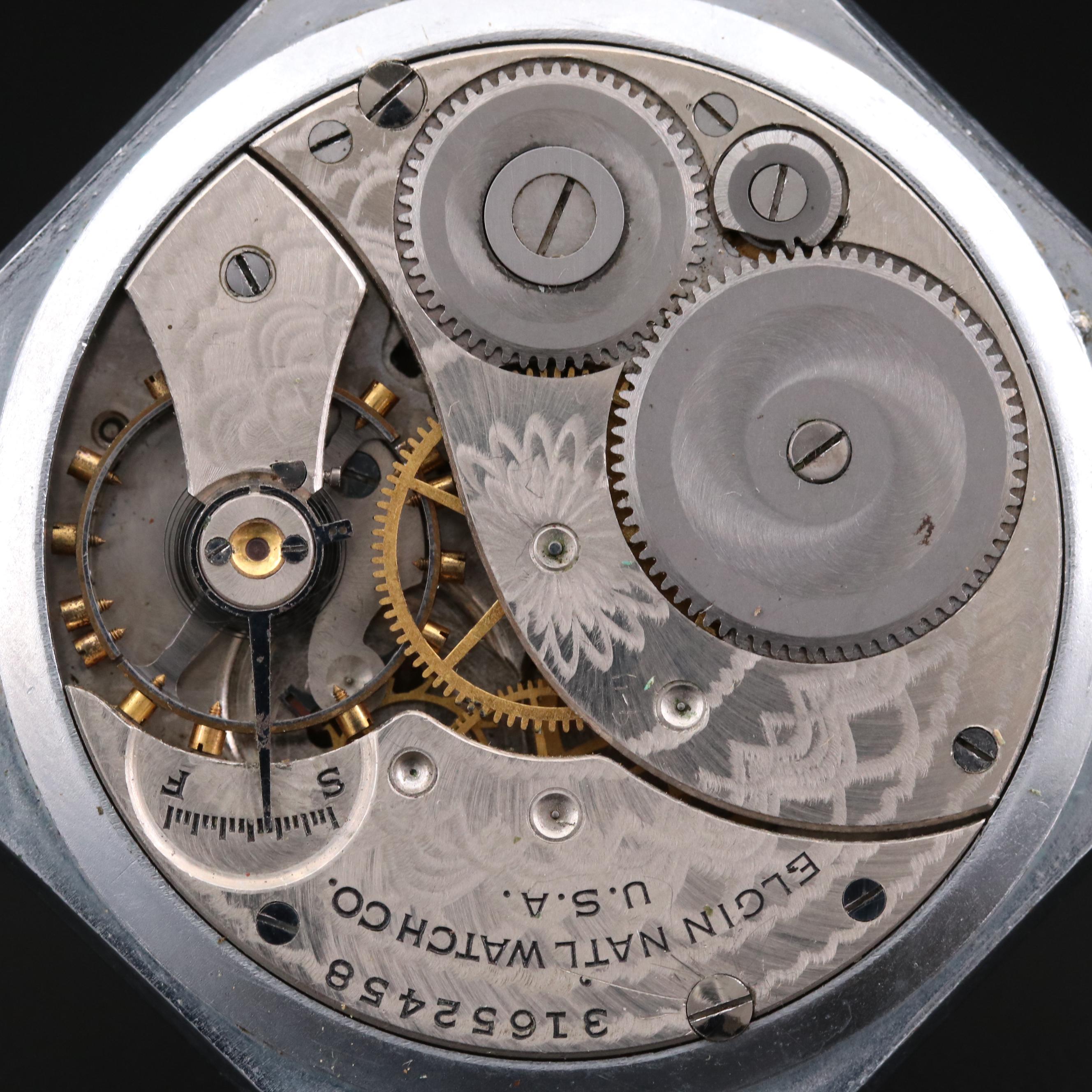 Vintage Elgin Octagonal Open Face Pocket Watch, 1929