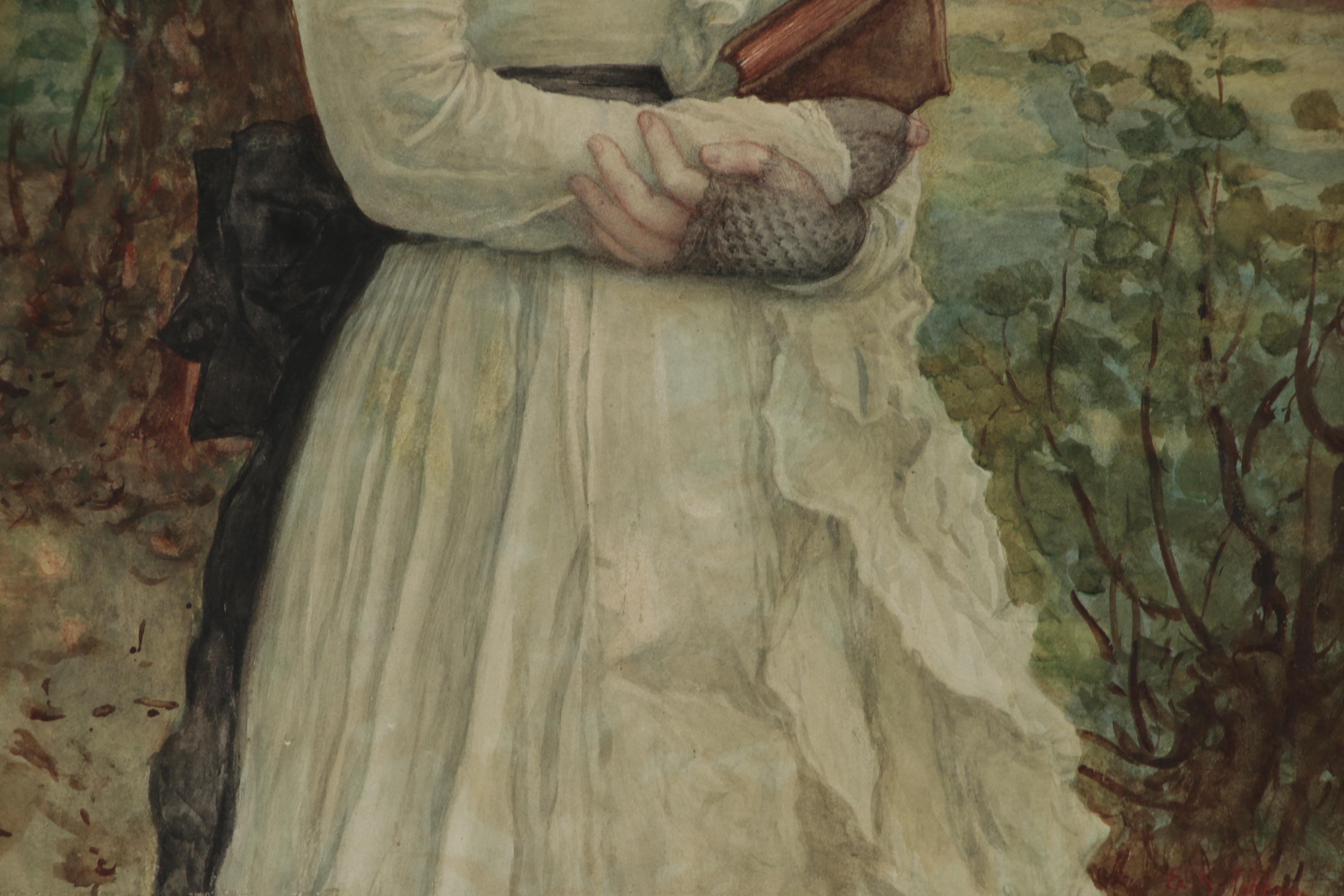 Edward Killingworth Johnson Watercolor Painting Portrait, Late 19th Century