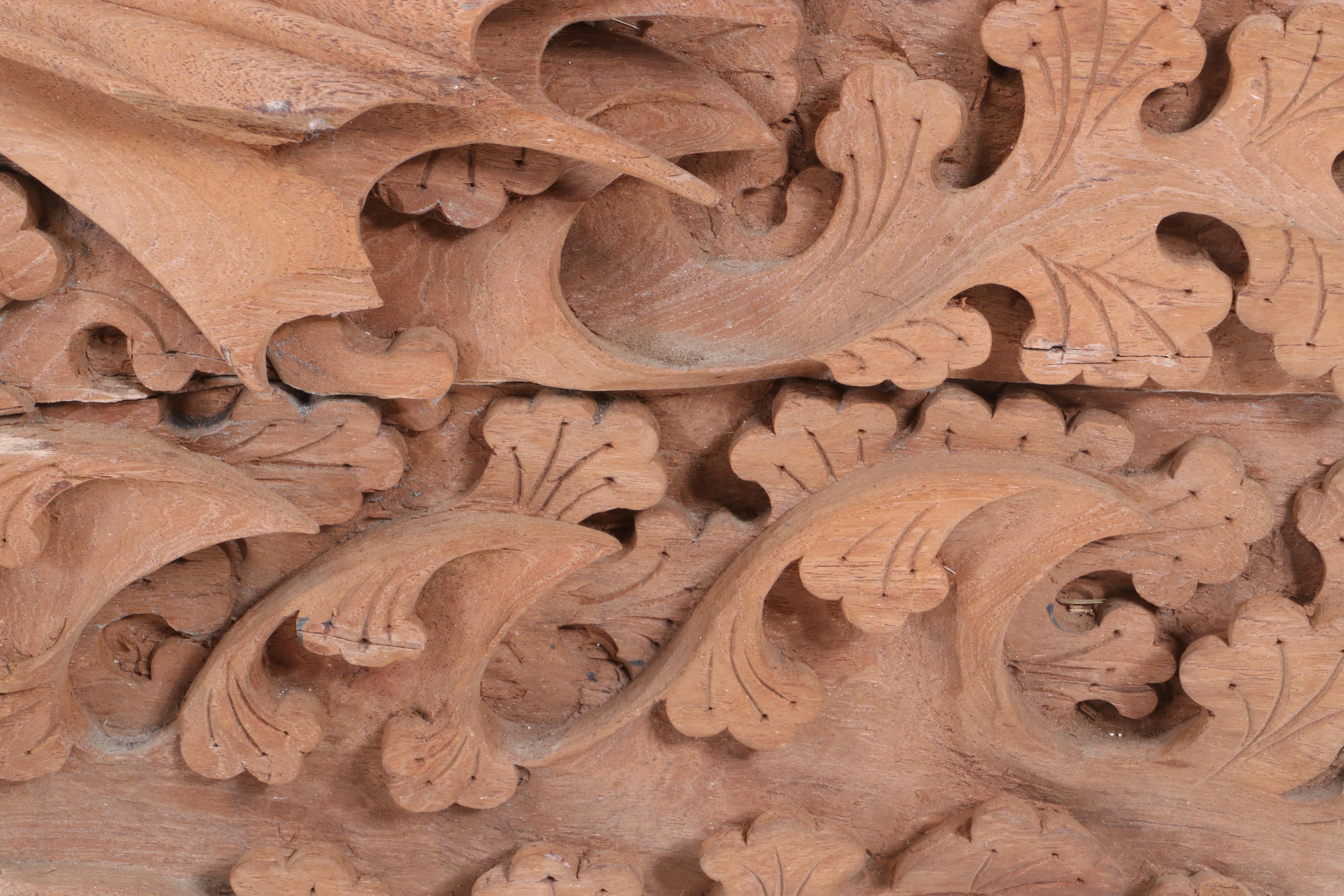 Thai Style Hand-Carved Architectural Relief with Makara and Mythological Fish