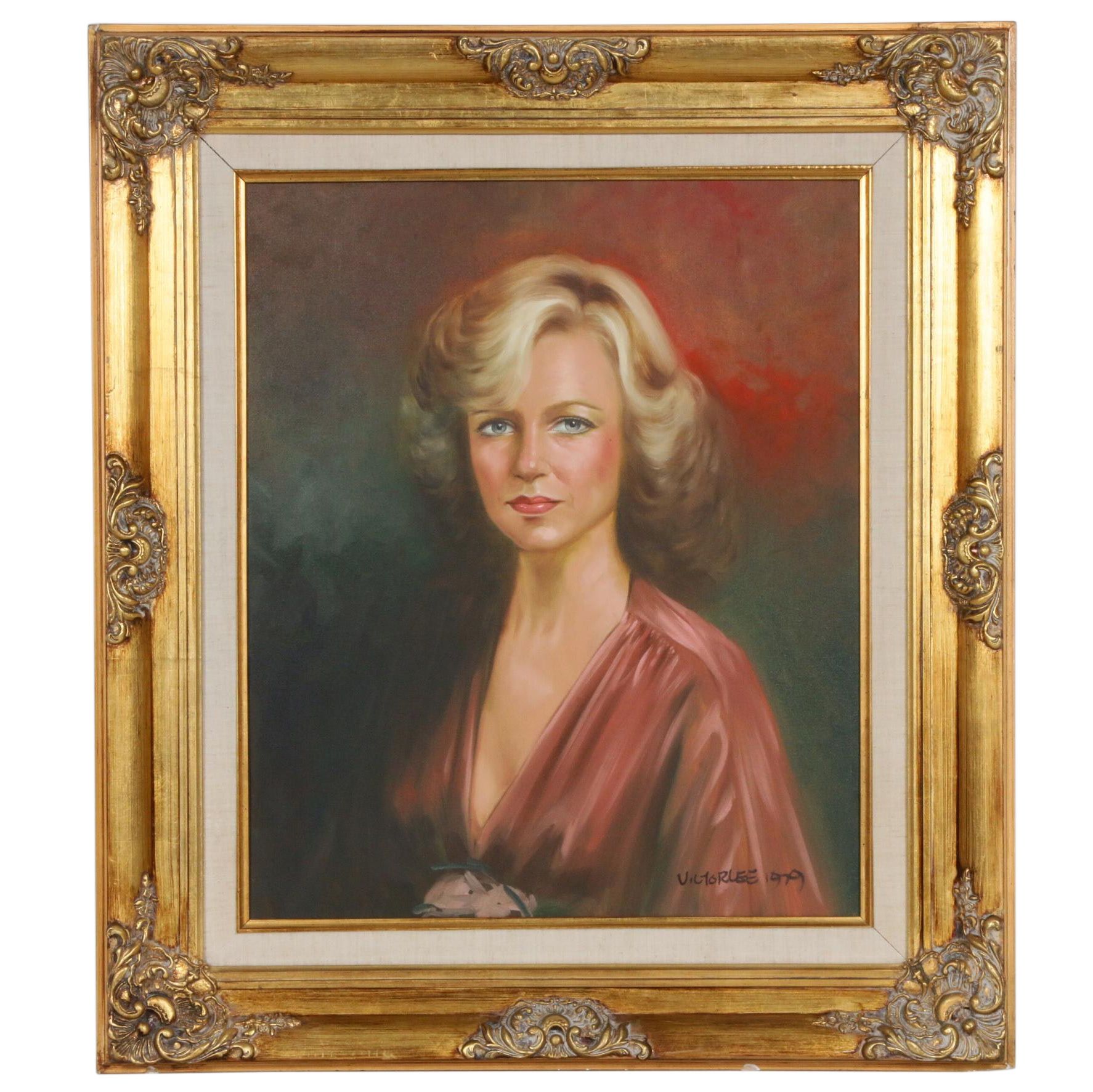 Victor Lee Portrait of Woman Oil Painting, 1979