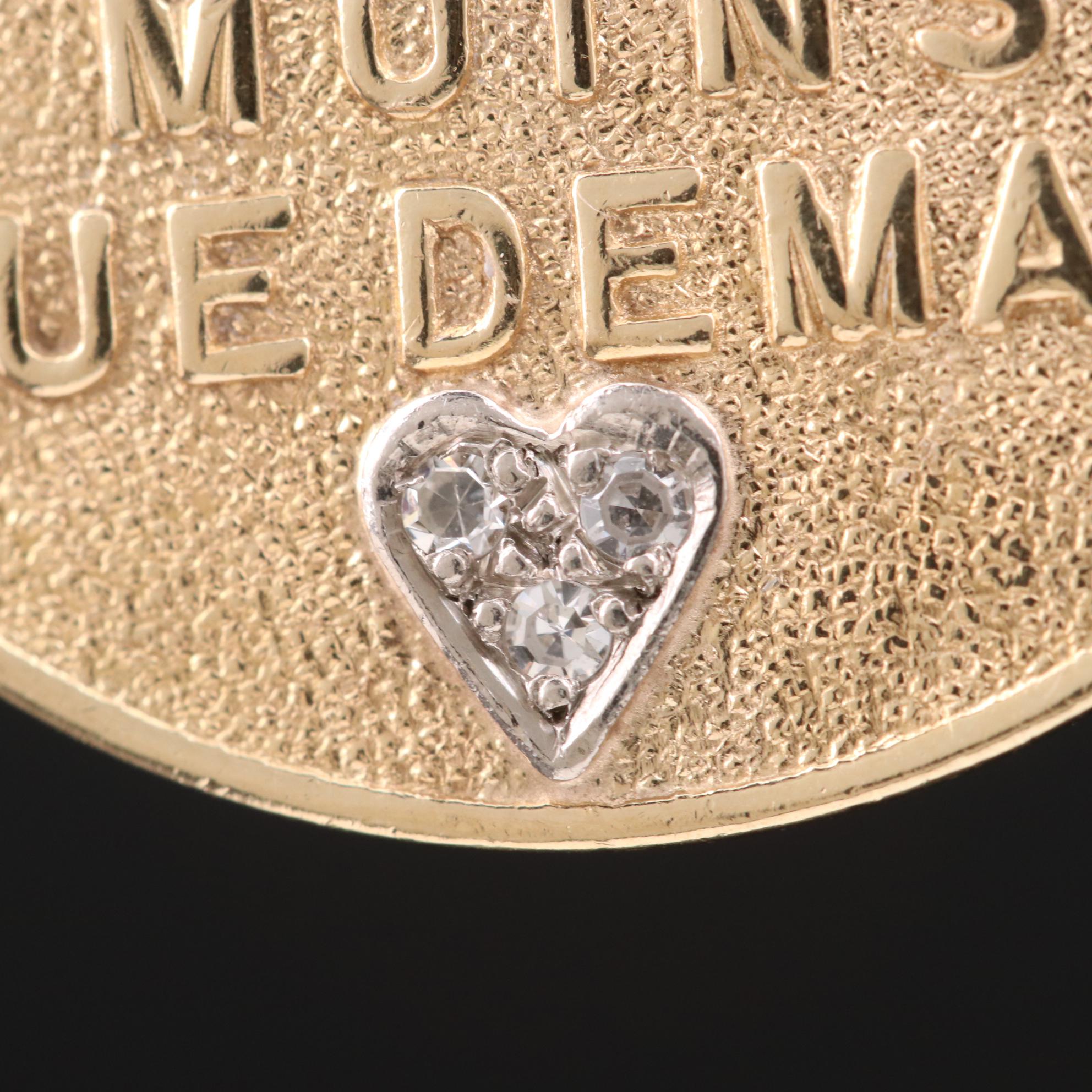 14K Yellow Gold Diamond Pendant Necklace Featuring French Love Saying