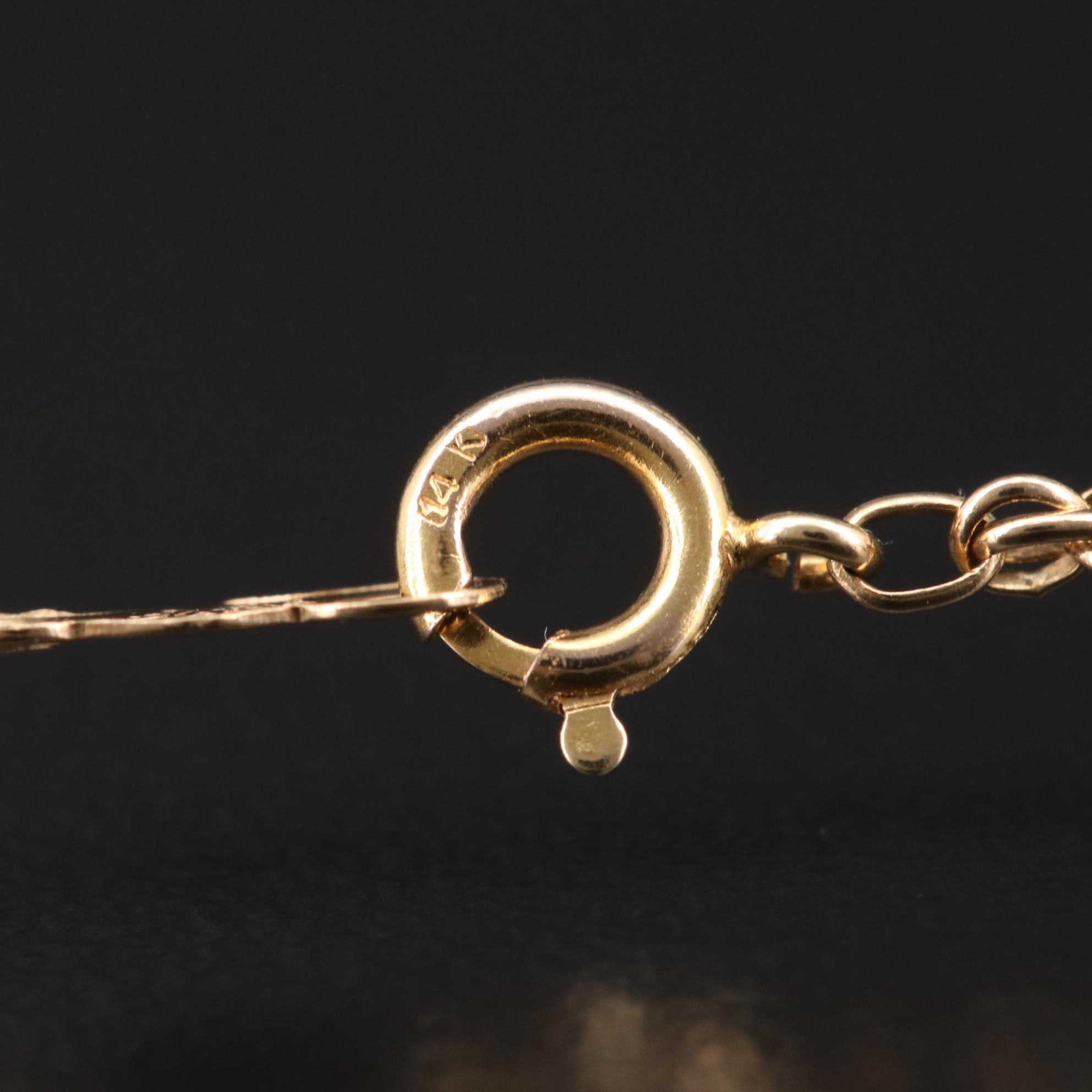 14K Yellow Gold Diamond Pendant Necklace Featuring French Love Saying