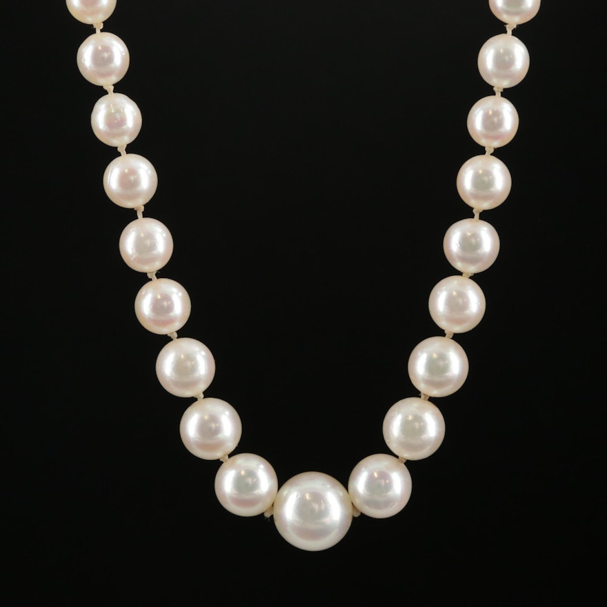 Graduated Cultured Pearl Strand Necklace with 14K White Gold Clasp