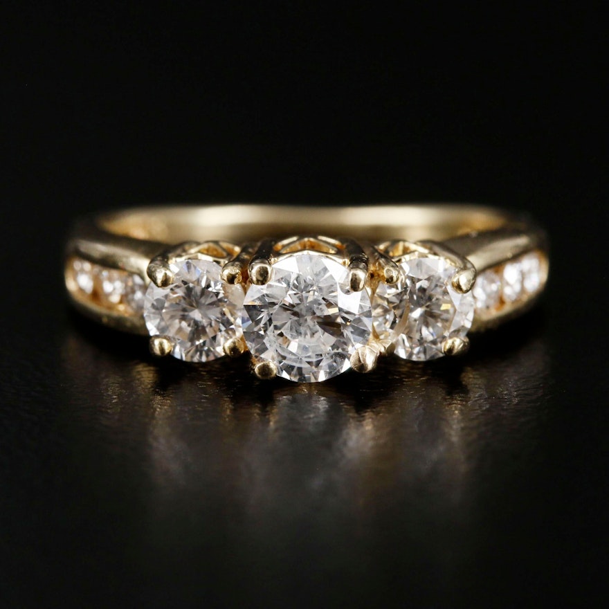 14K Yellow Gold 1.32 CTW Diamond "Past, Present, Future" Ring