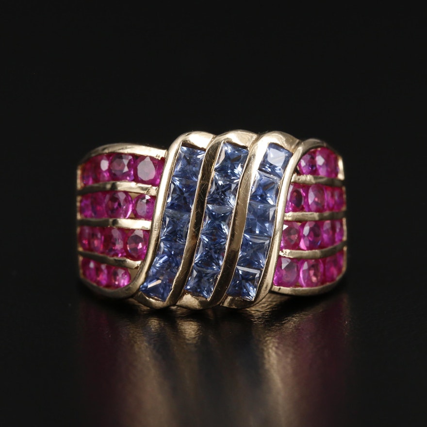 14K Gold Sapphire and Ruby Channel Ring