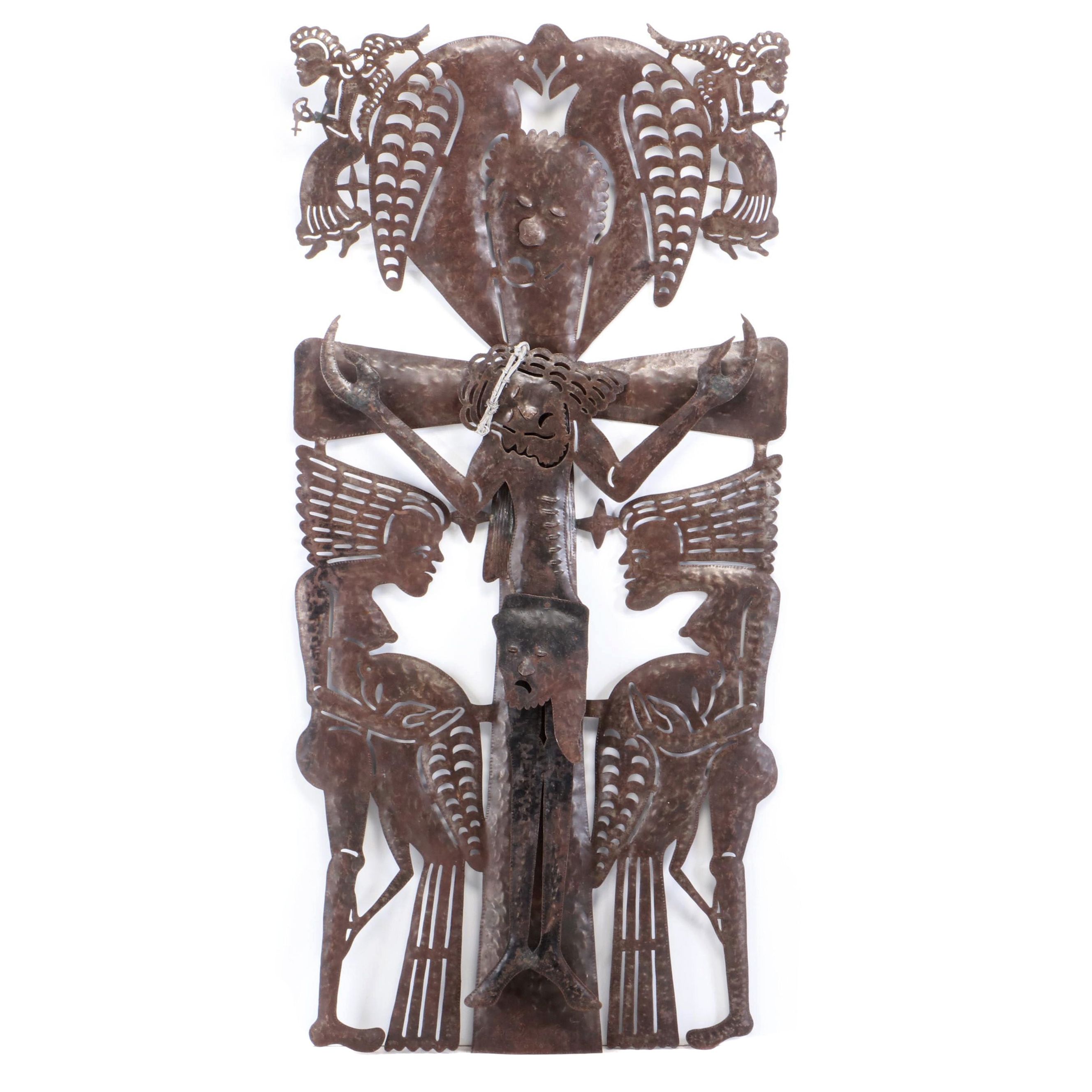 Serge Jolimeau Monumental Haitian Metal Sculpture of the Crucifixion, 1984