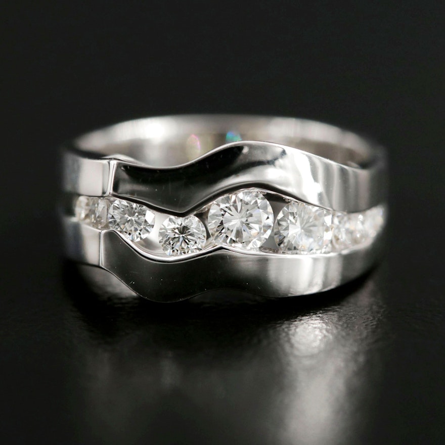 18K White Gold Diamond Wave Ring